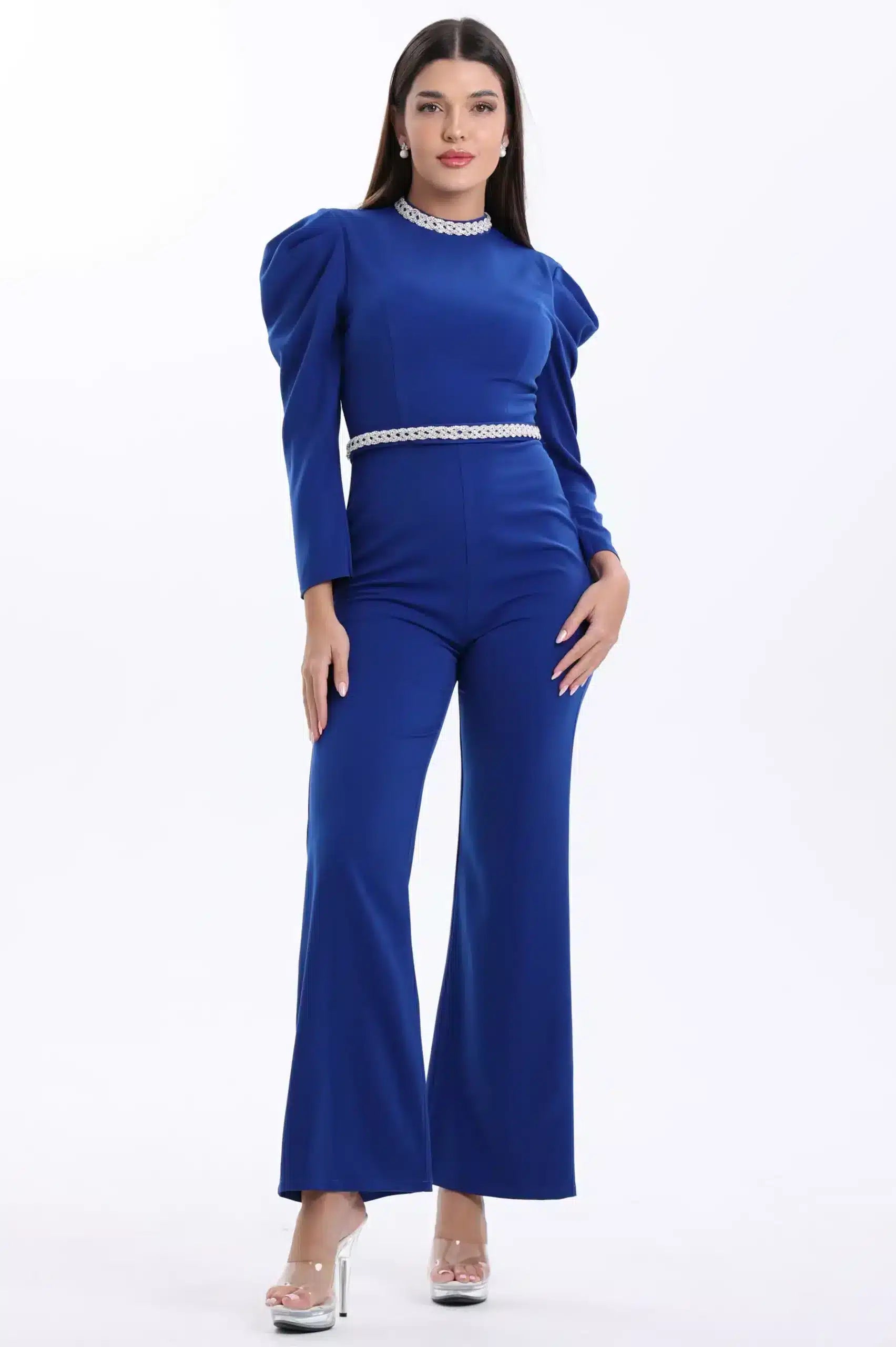 Pleated Shoulder Crepe Jumpsuit