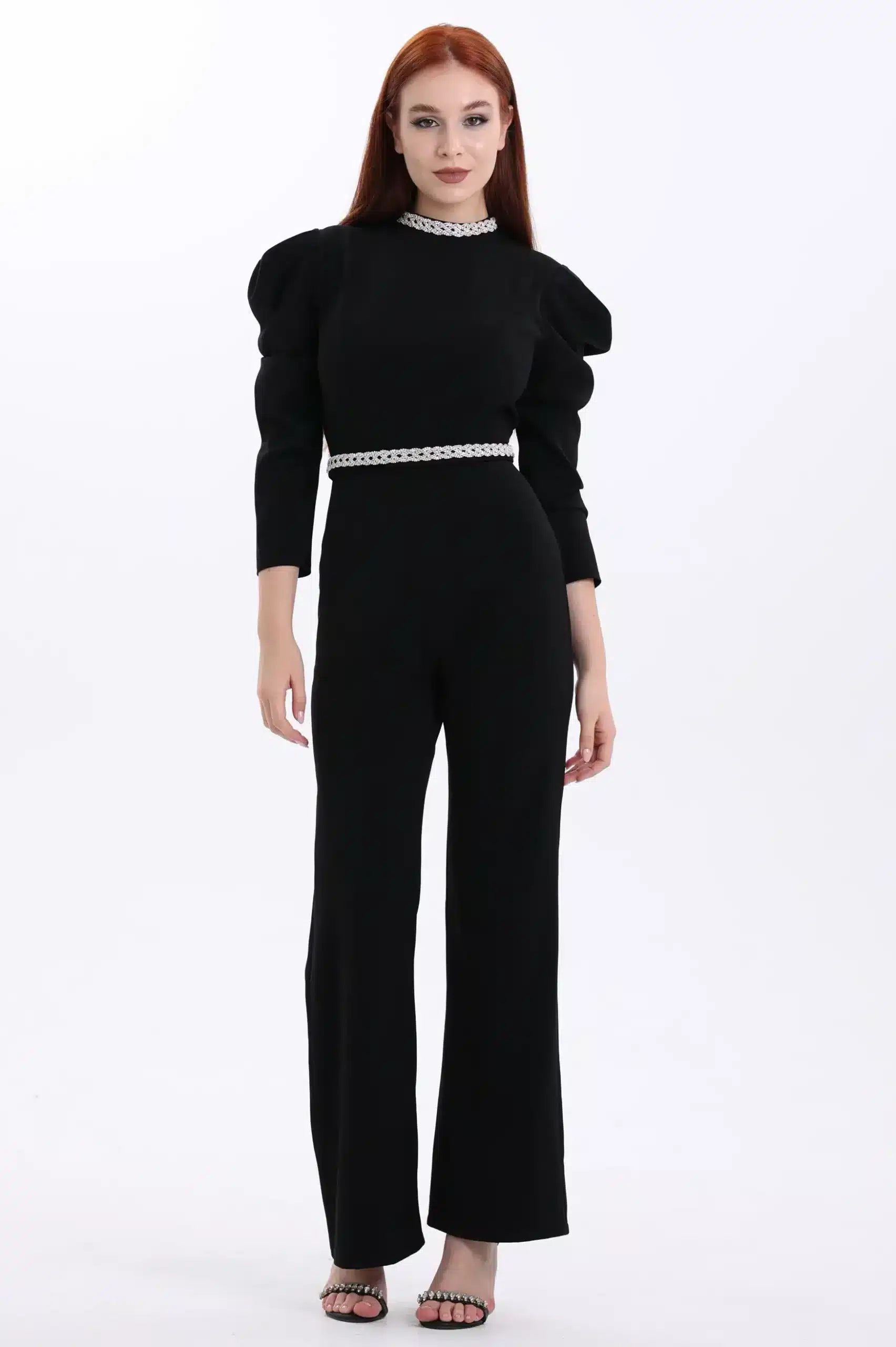 Pleated Shoulder Crepe Jumpsuit