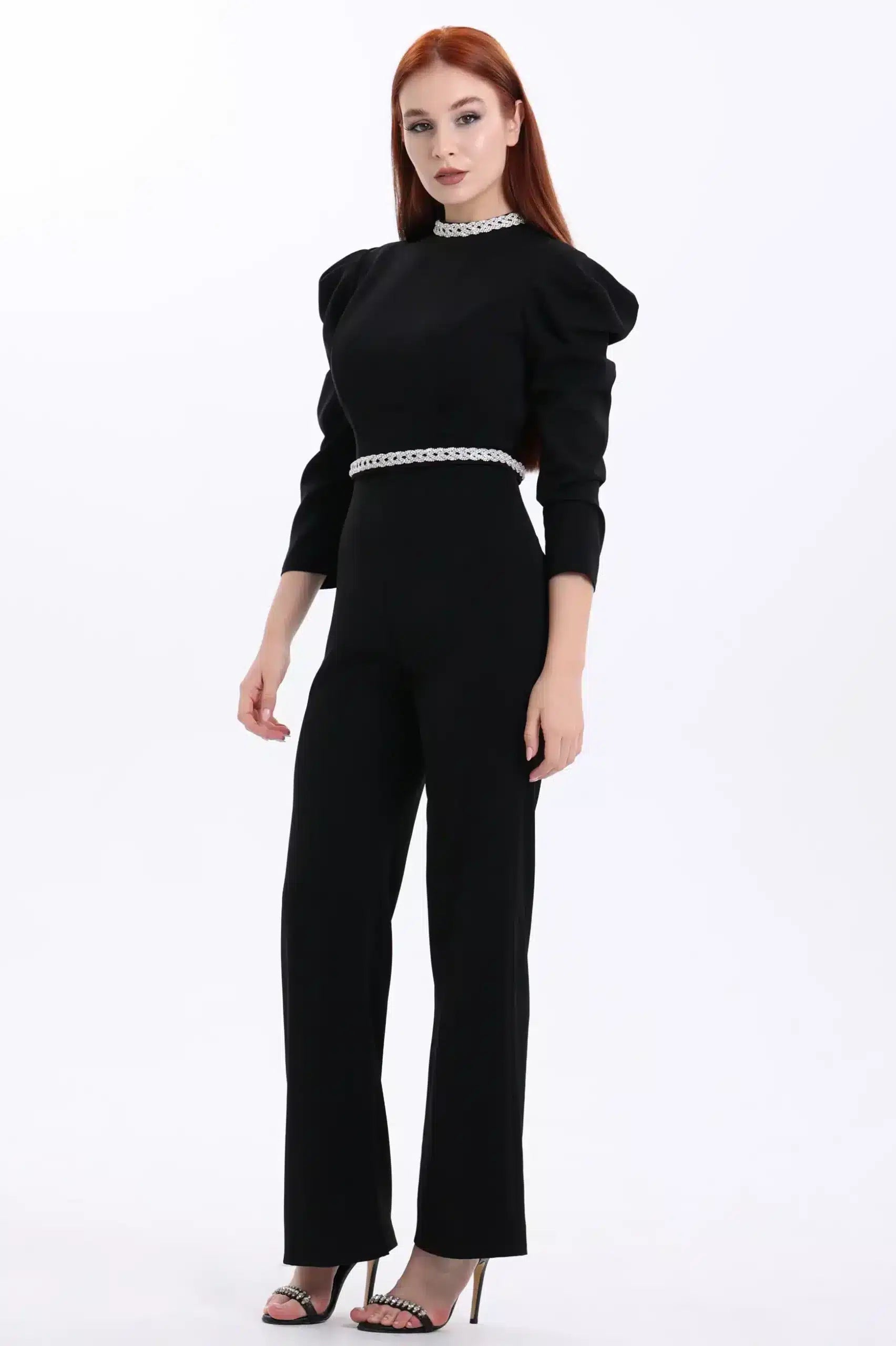 Pleated Shoulder Crepe Jumpsuit