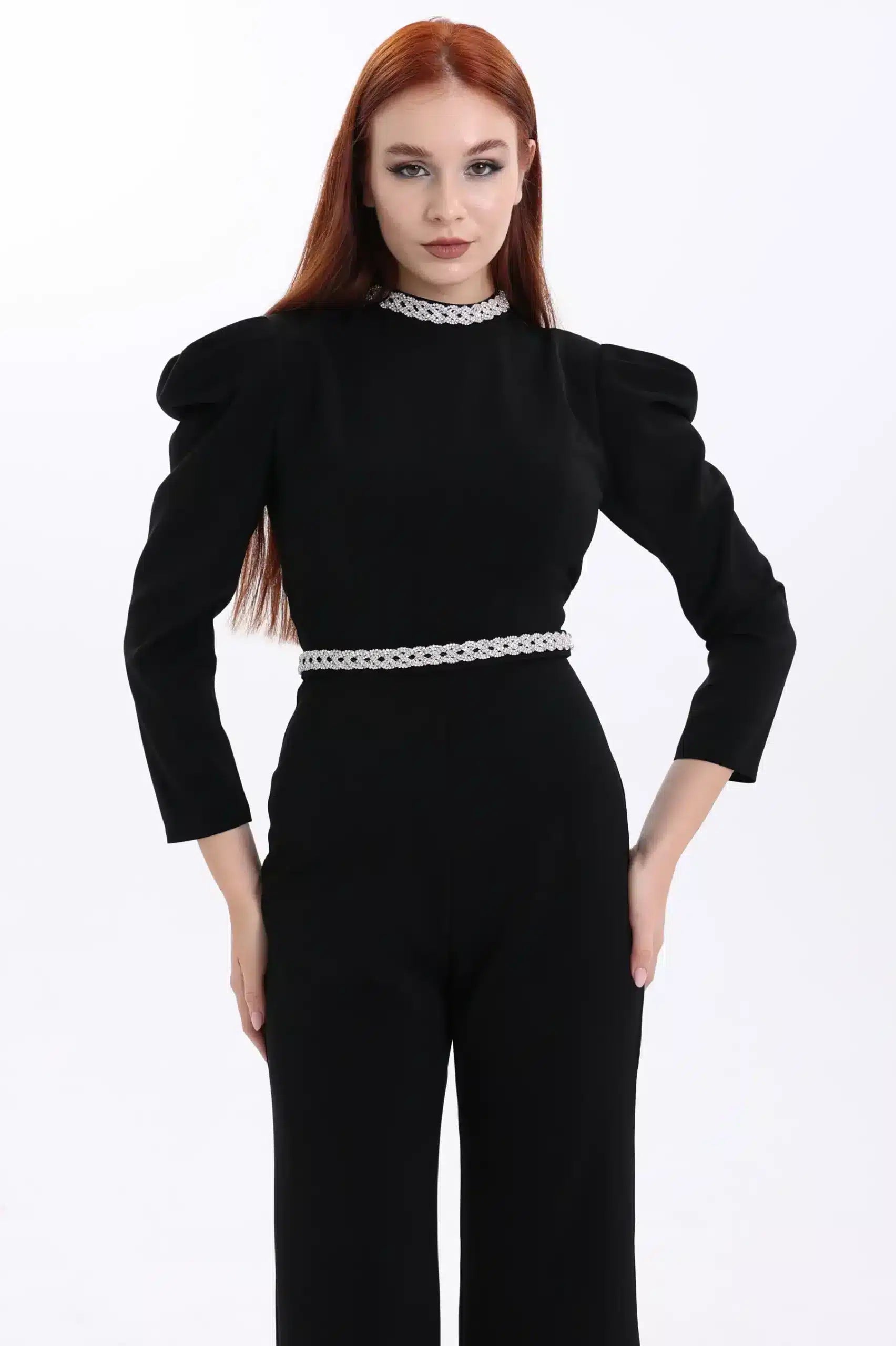 Pleated Shoulder Crepe Jumpsuit