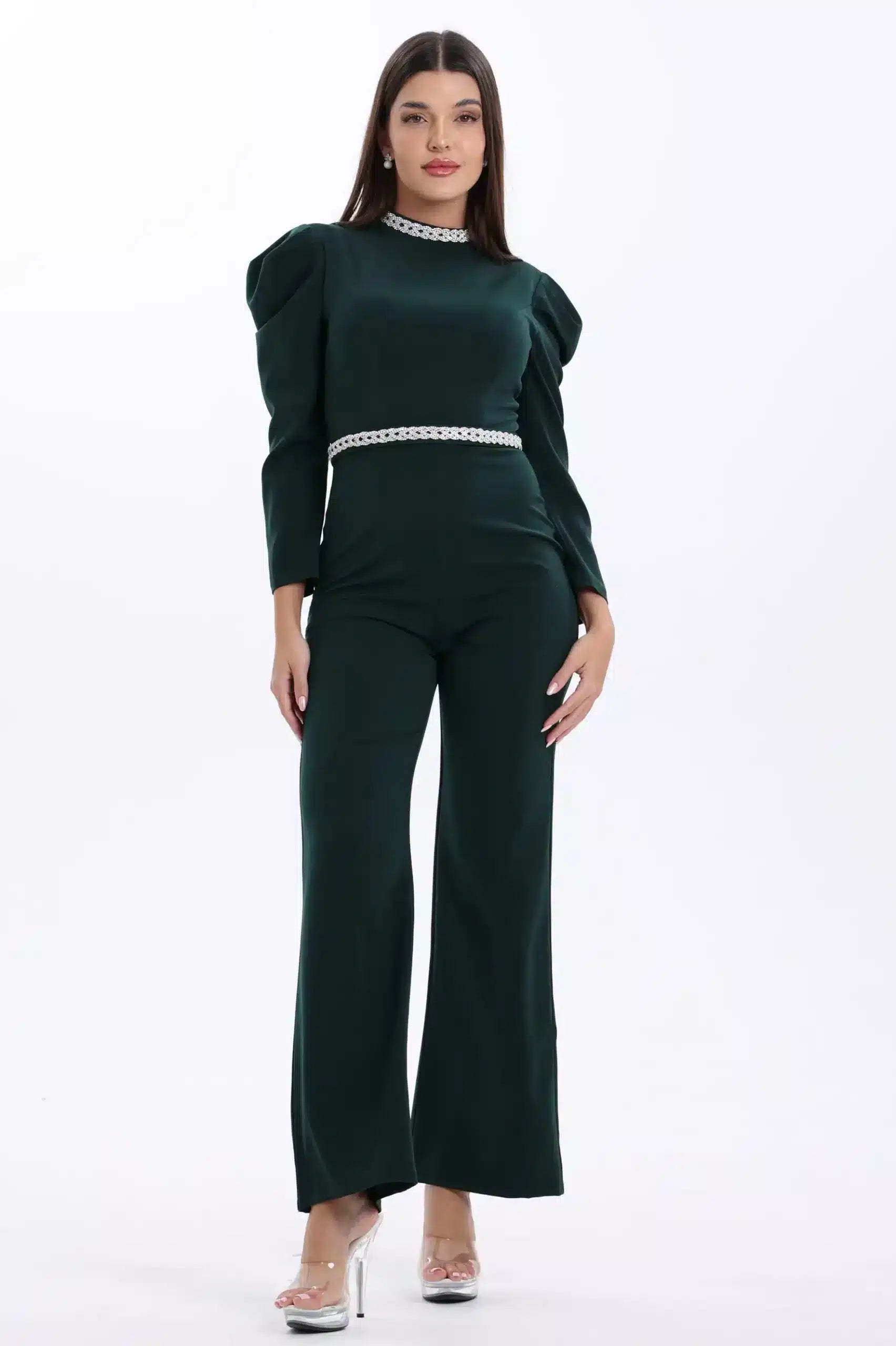 Pleated Shoulder Crepe Jumpsuit