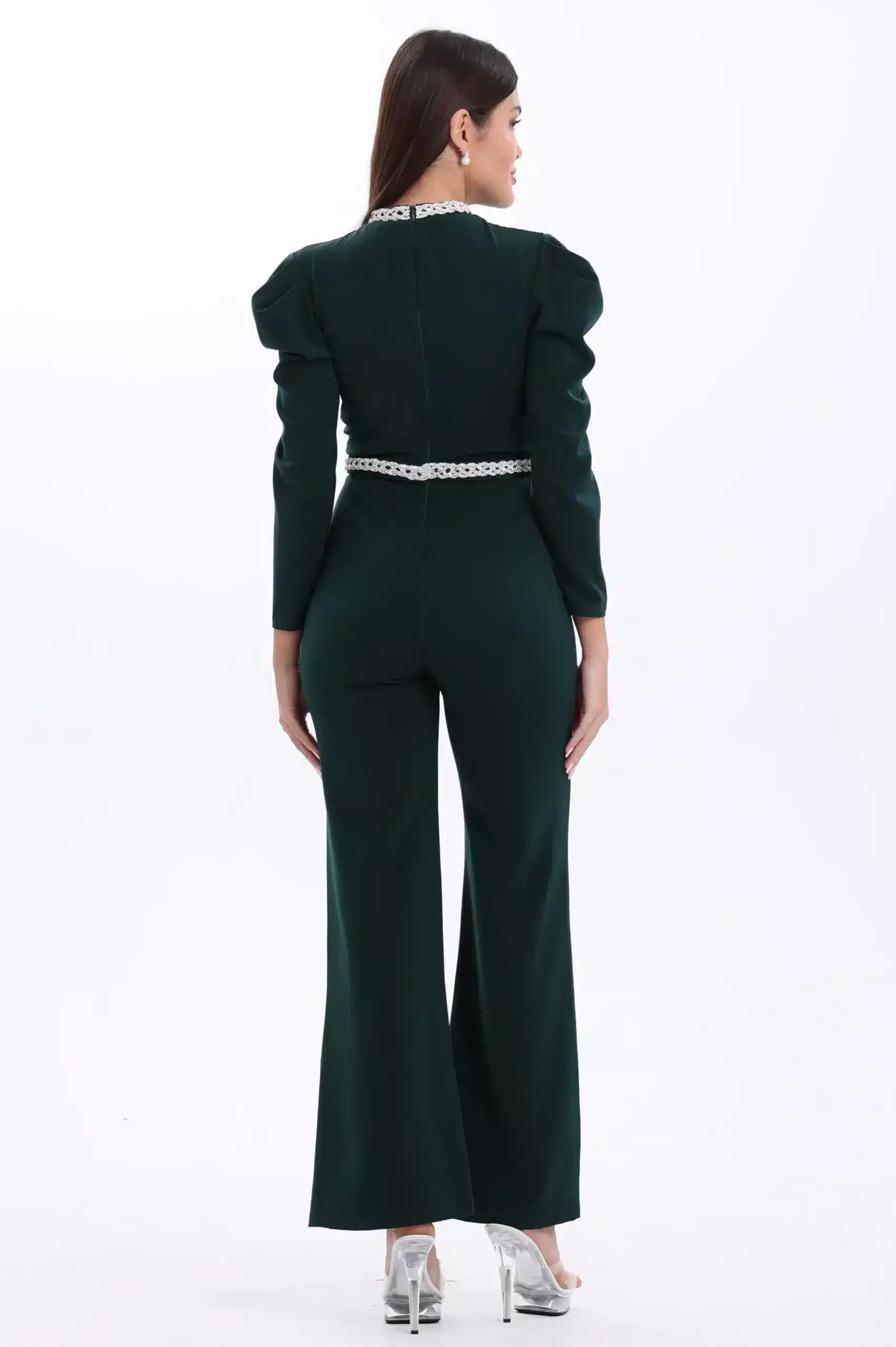 Pleated Shoulder Crepe Jumpsuit