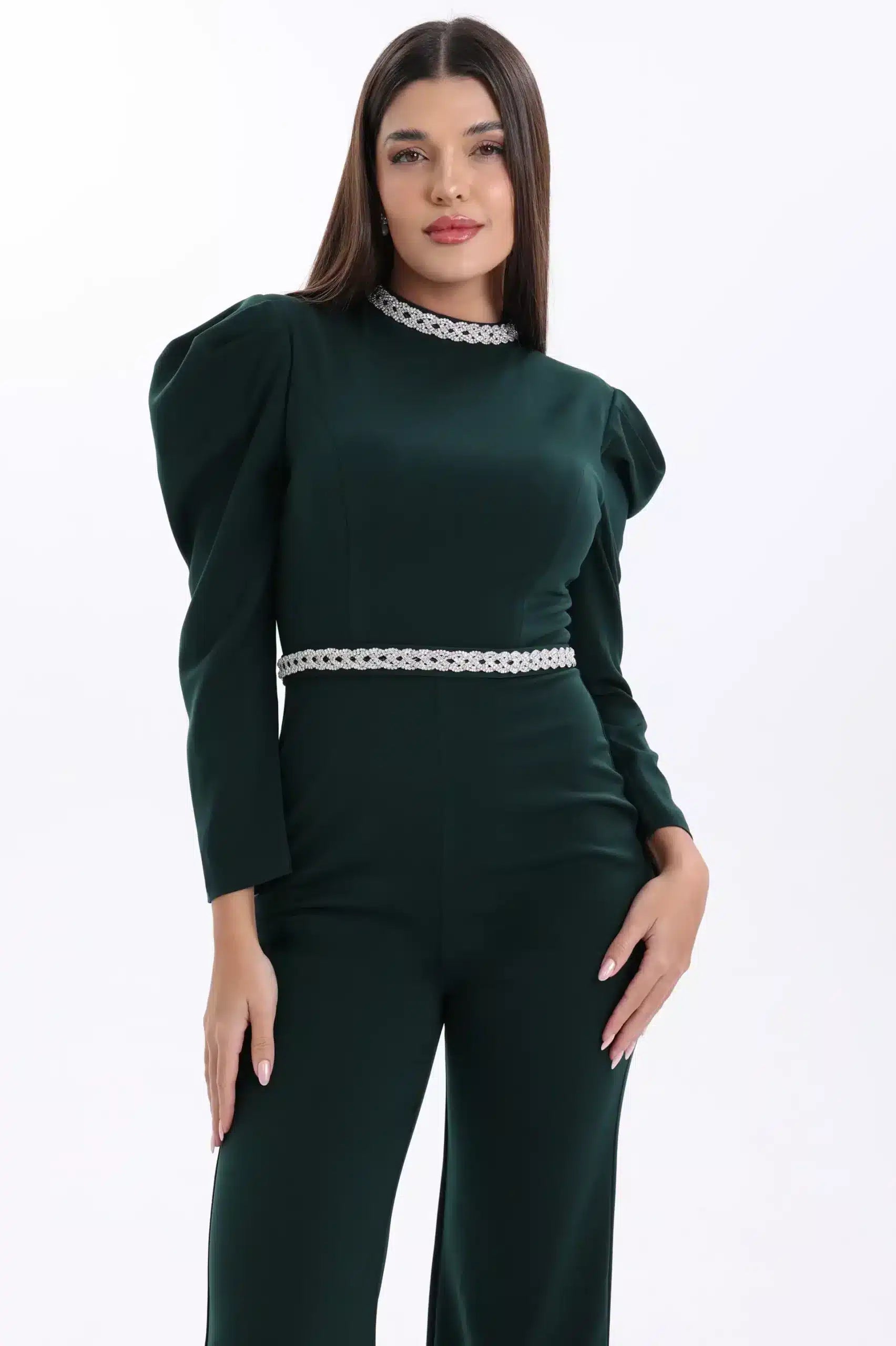 Pleated Shoulder Crepe Jumpsuit