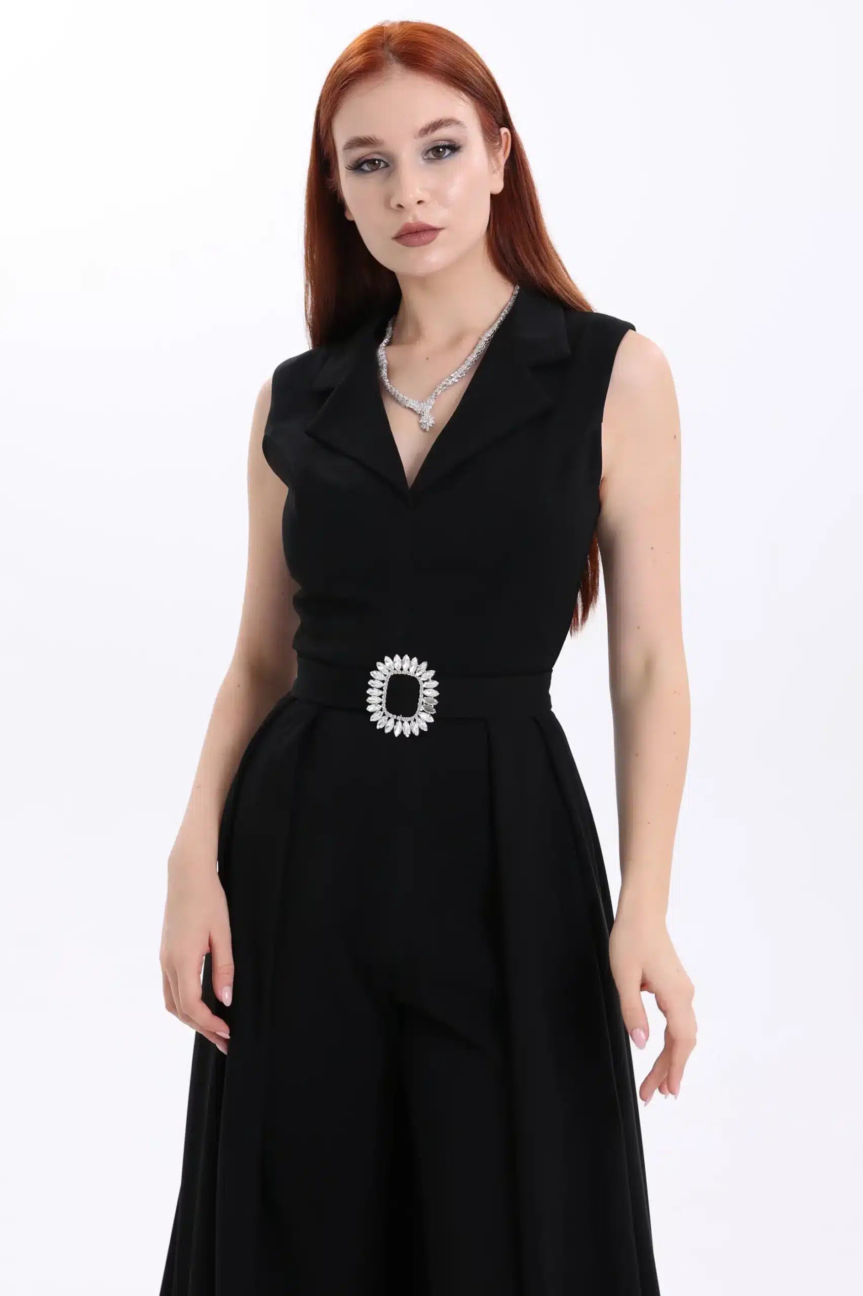 Blazer Neck Crepe Jumpsuit