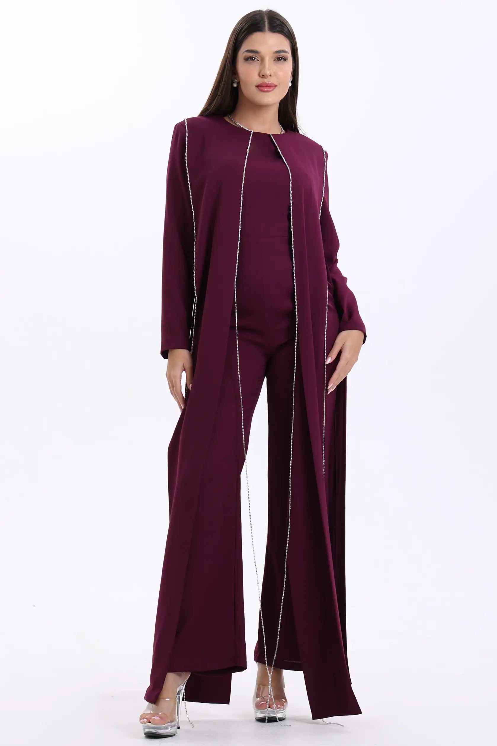 Round Neck Fringe Details Crepe Jumpsuit