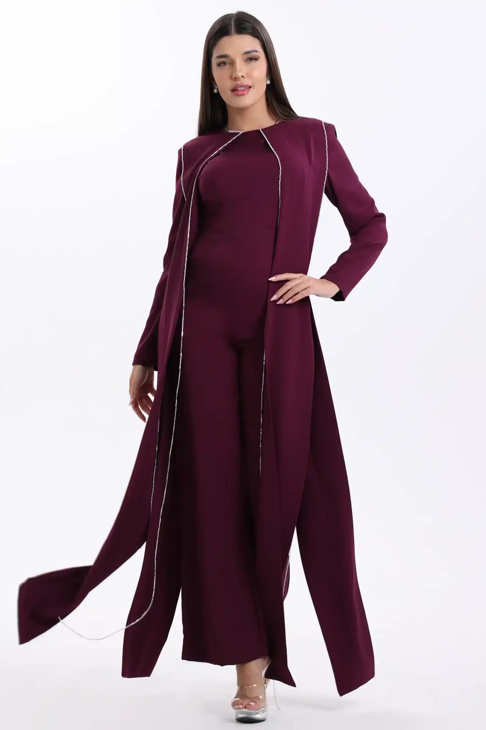 Round Neck Fringe Details Crepe Jumpsuit