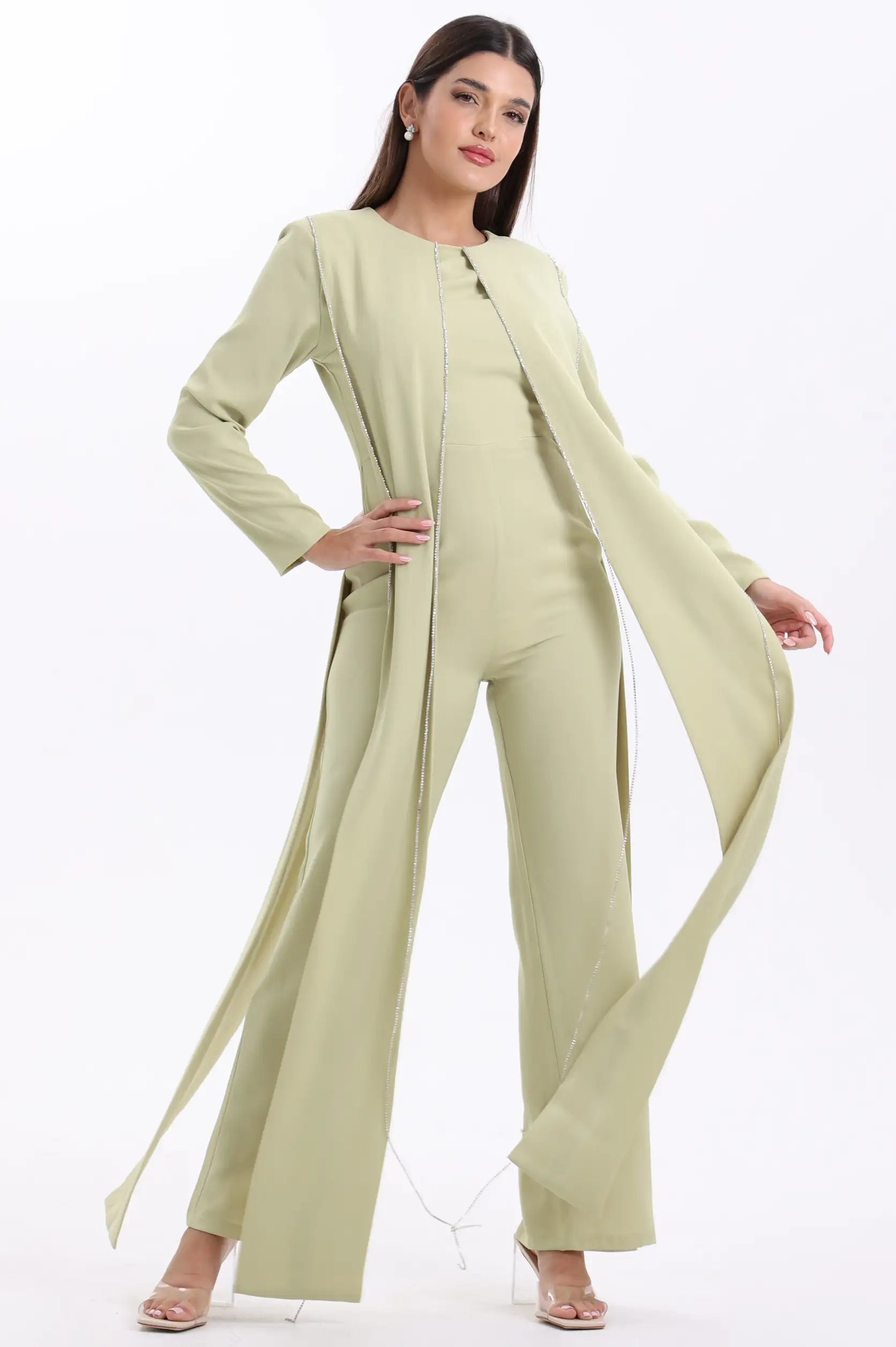 Round Neck Fringe Details Crepe Jumpsuit