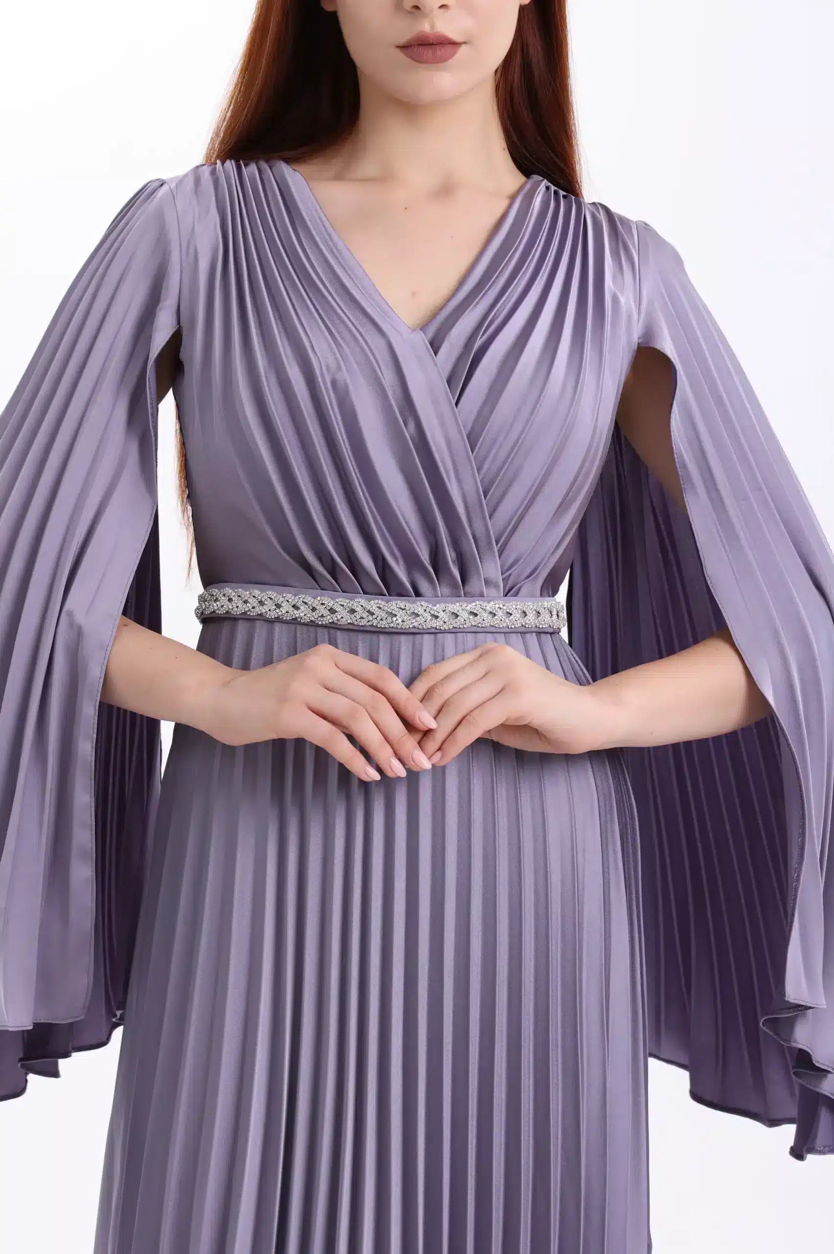 Wrap Bust Plisse Satin Dress