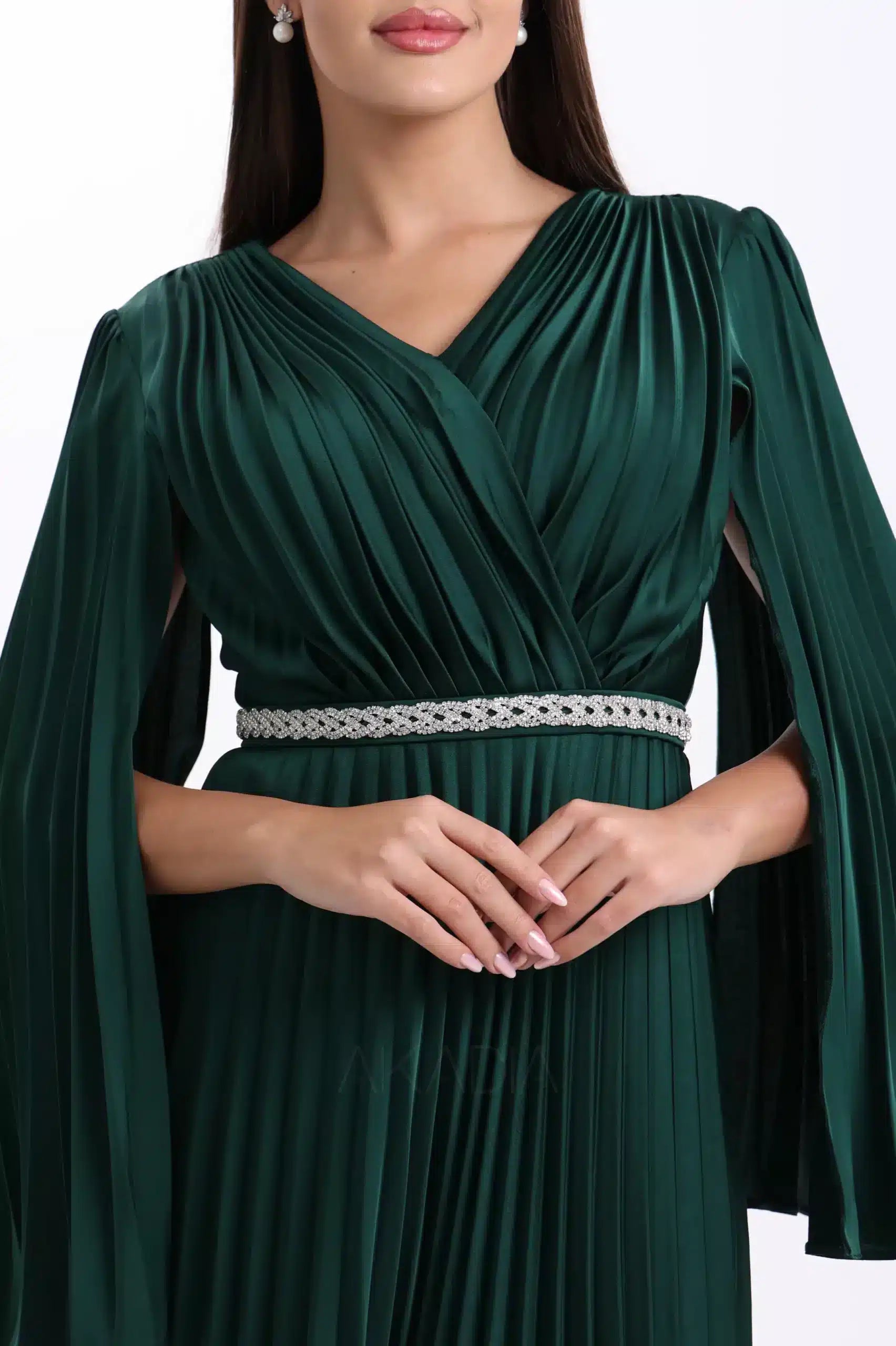 Wrap Bust Plisse Satin Dress