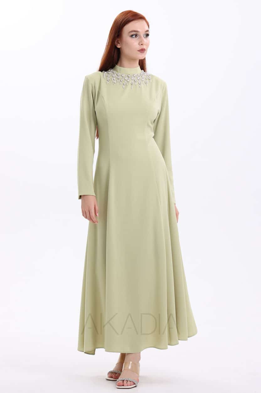 Embellished Neck Crepe Dress