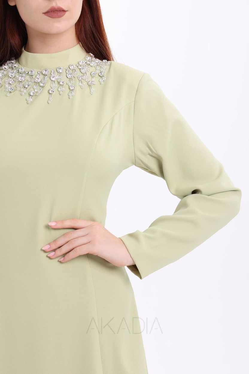 Embellished Neck Crepe Dress