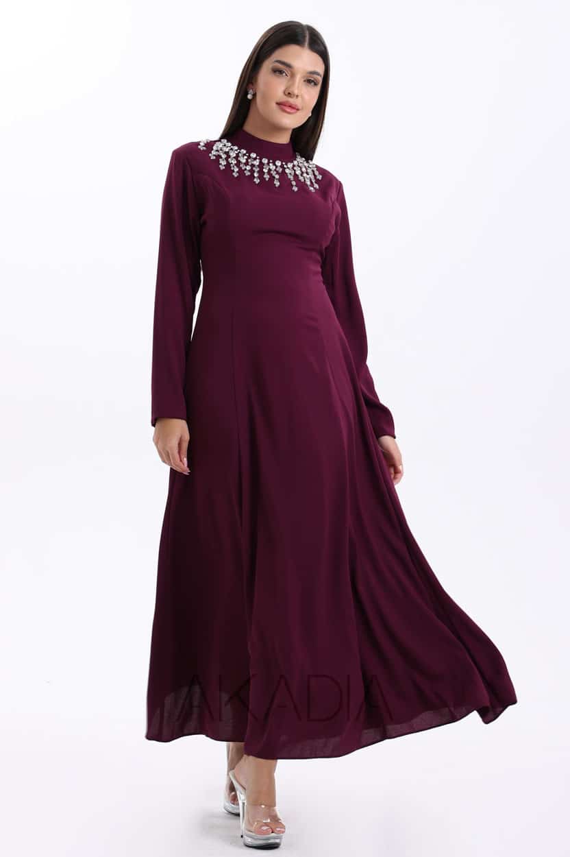 Embellished Neck Crepe Dress