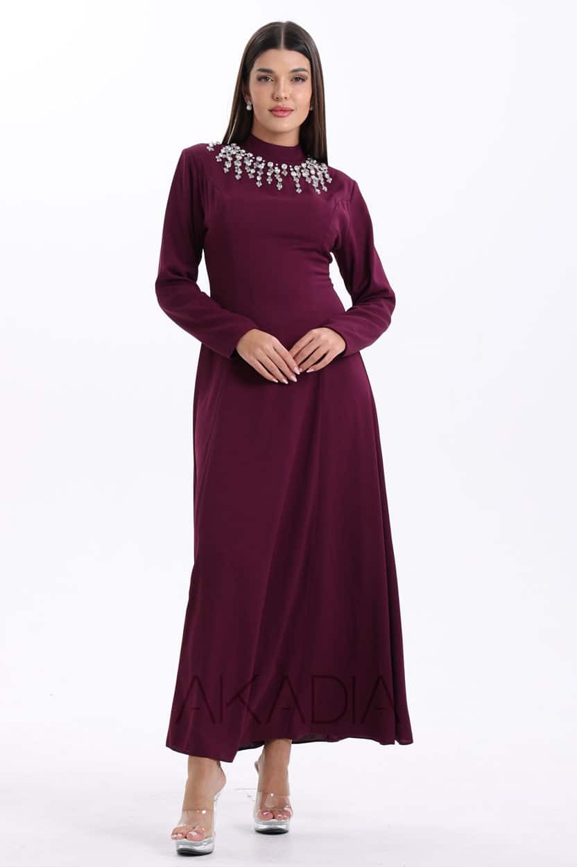 Embellished Neck Crepe Dress