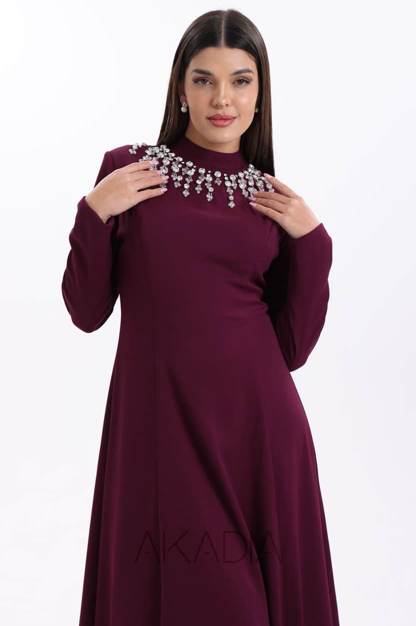 Embellished Neck Crepe Dress