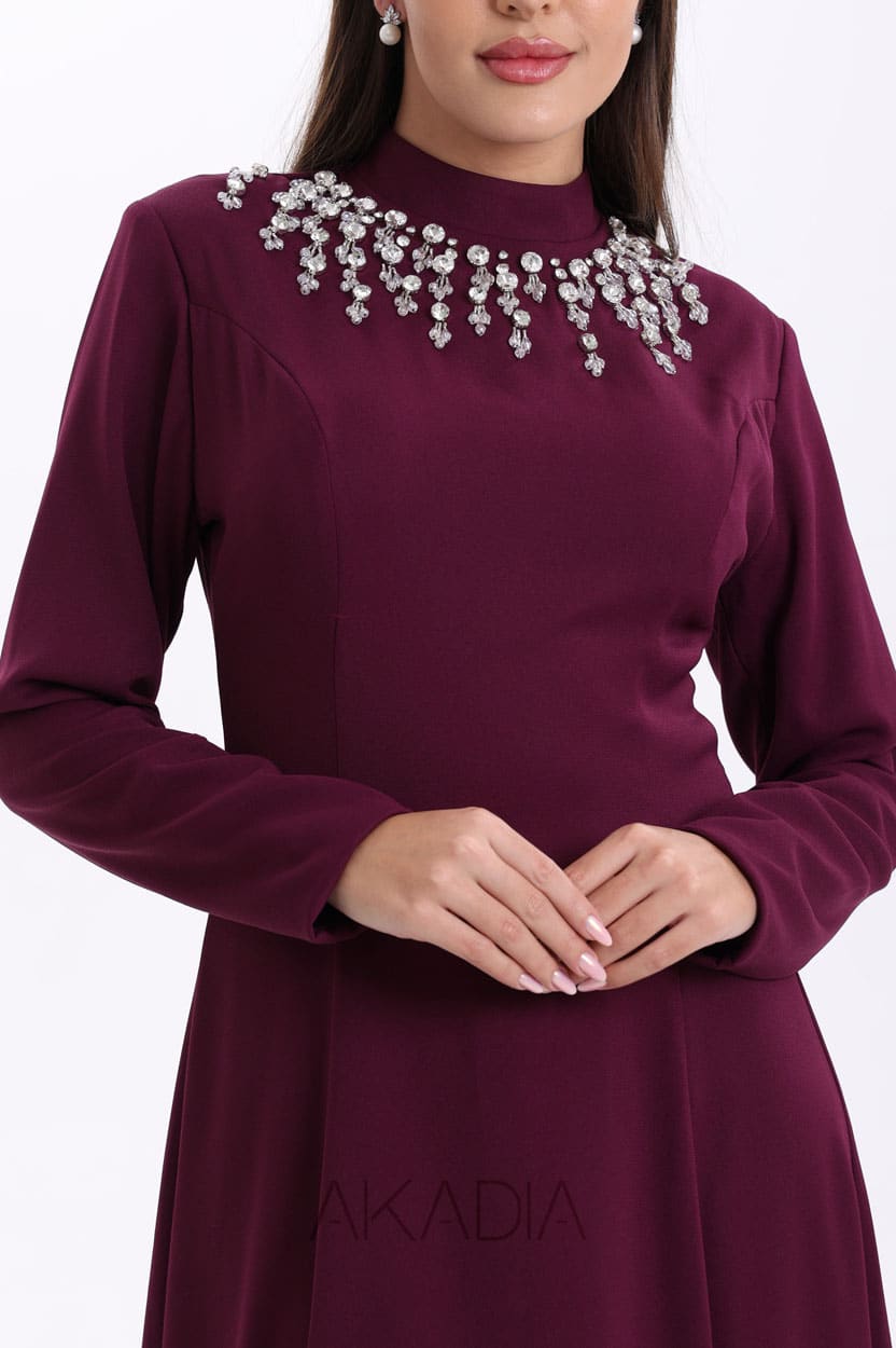 Embellished Neck Crepe Dress