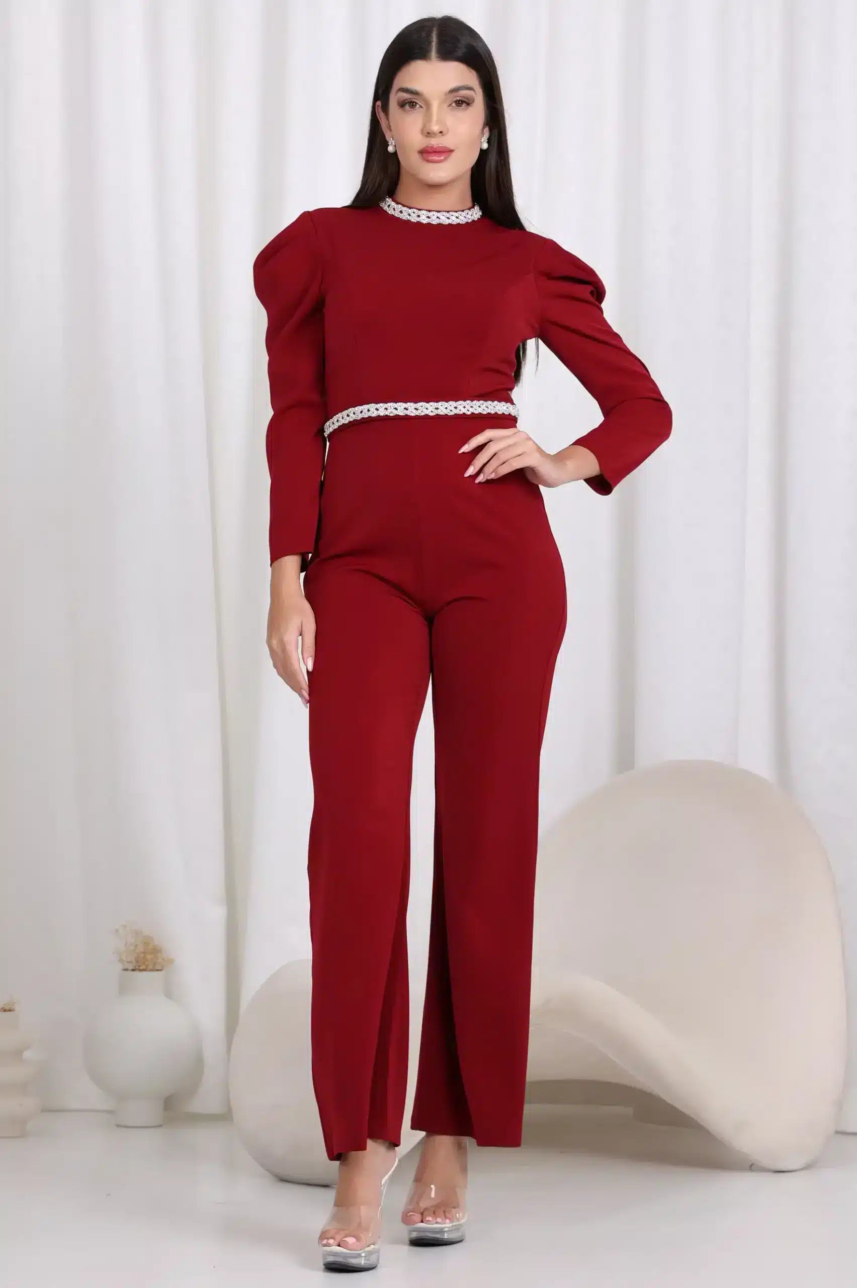Pleated Shoulder Crepe Jumpsuit