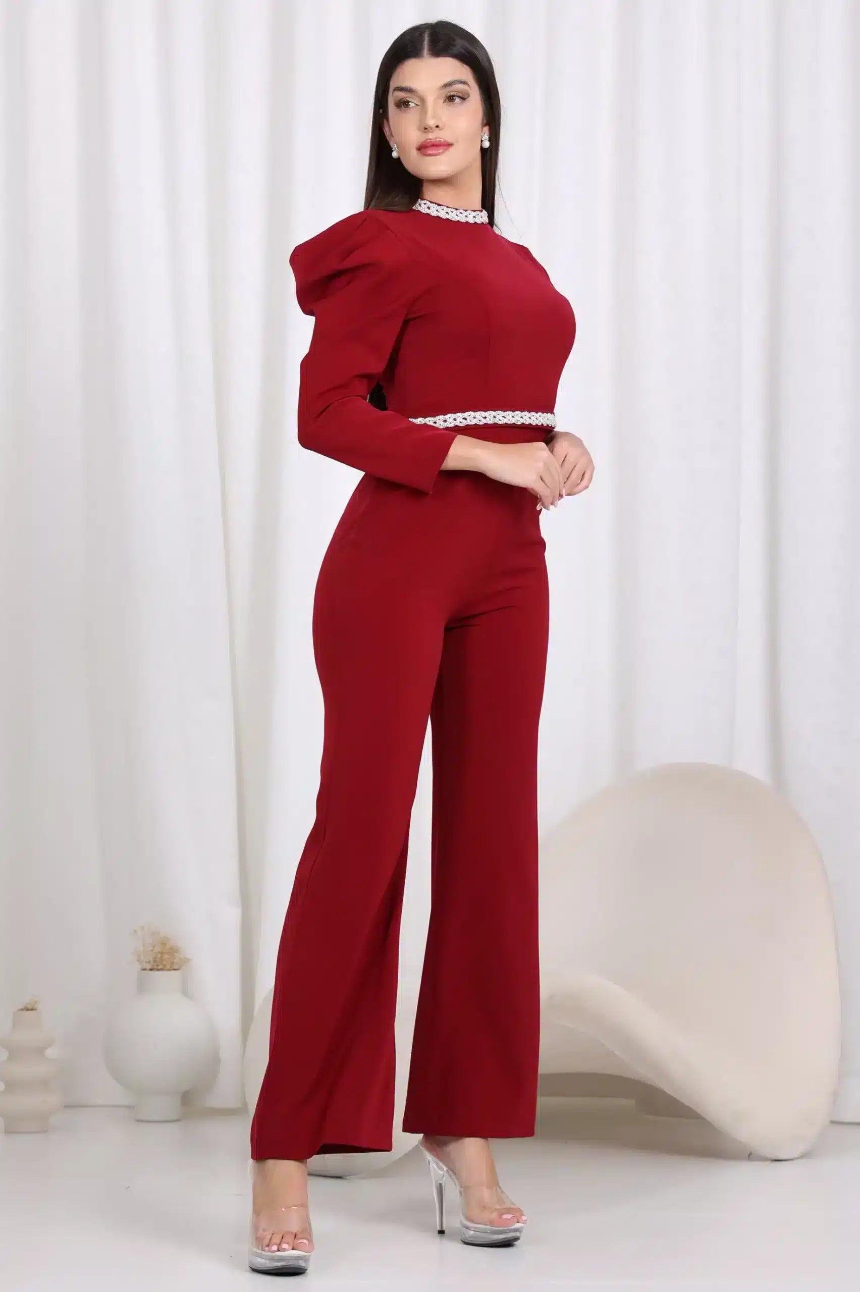 Pleated Shoulder Crepe Jumpsuit