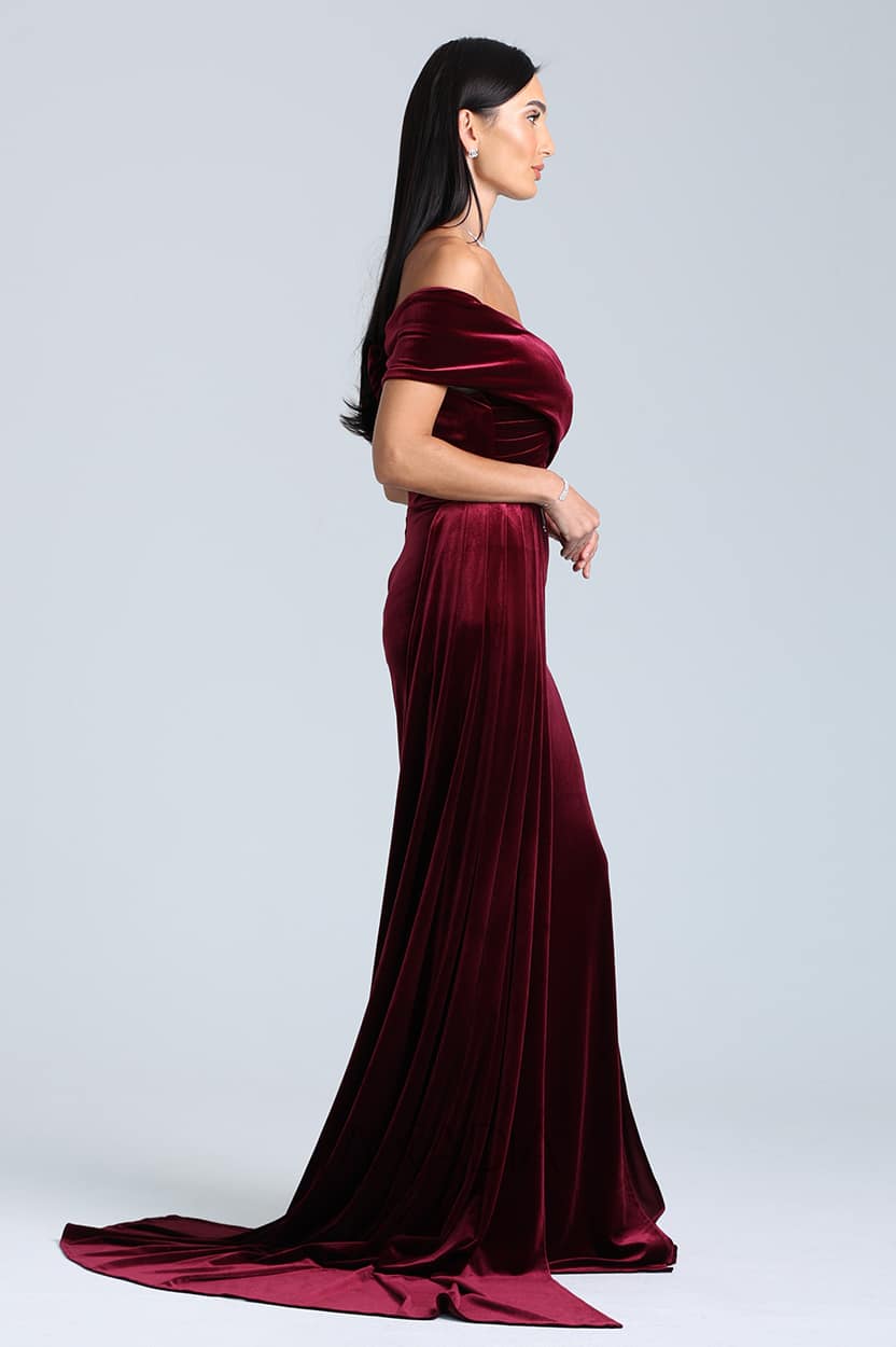 Side Tail Wrap Bust Velvet Dress