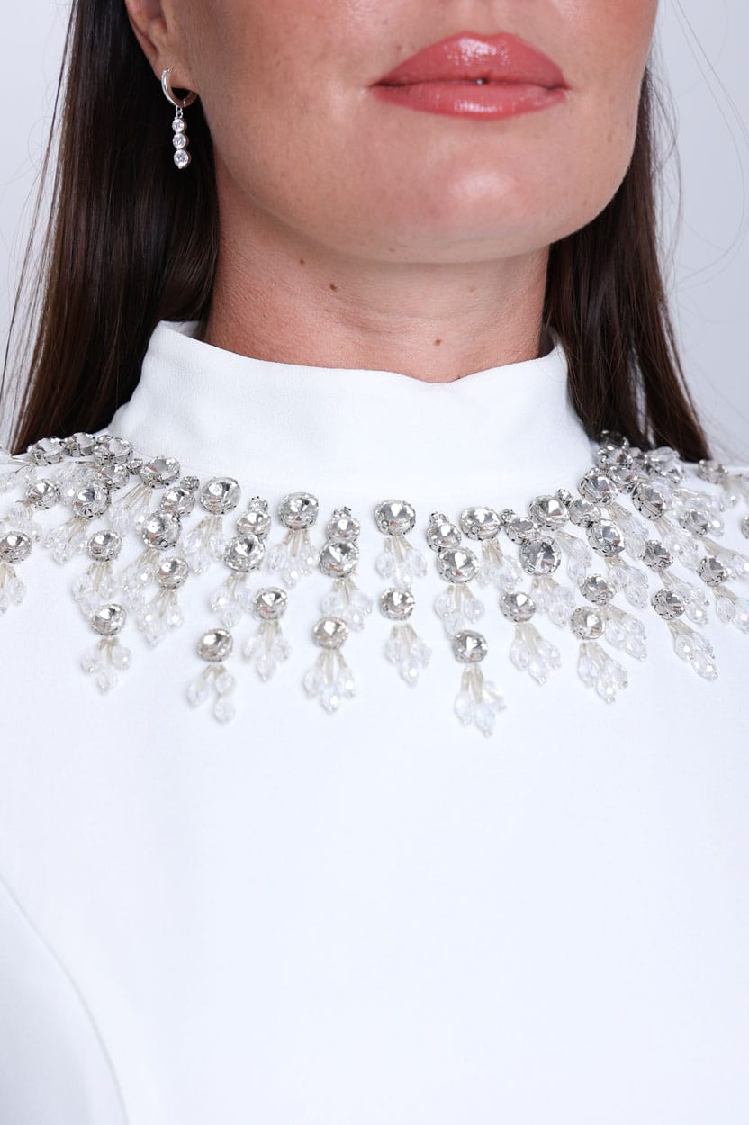 Embellished Neck Crepe Dress