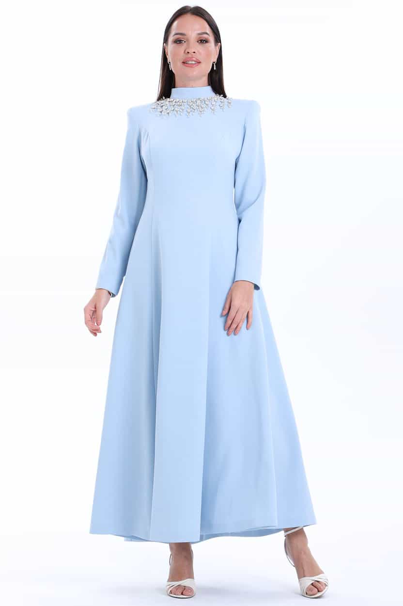 Embellished Neck Crepe Dress