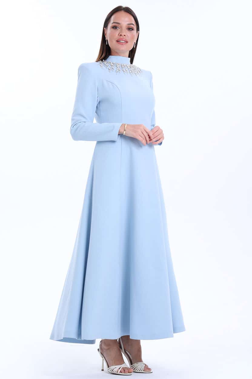 Embellished Neck Crepe Dress