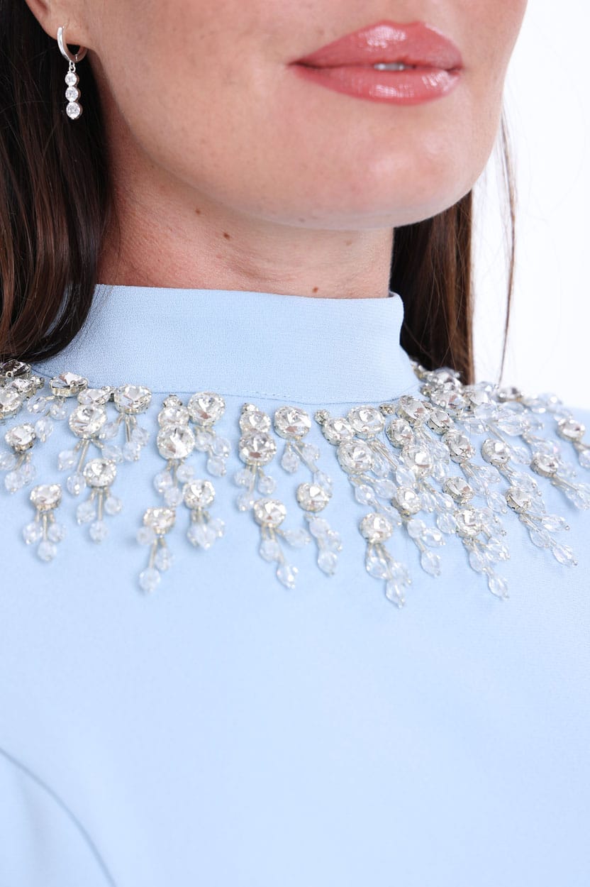 Embellished Neck Crepe Dress