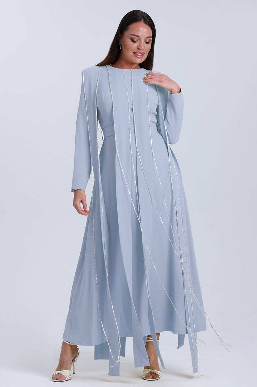 Round Neck Fringe Details Crepe Dress