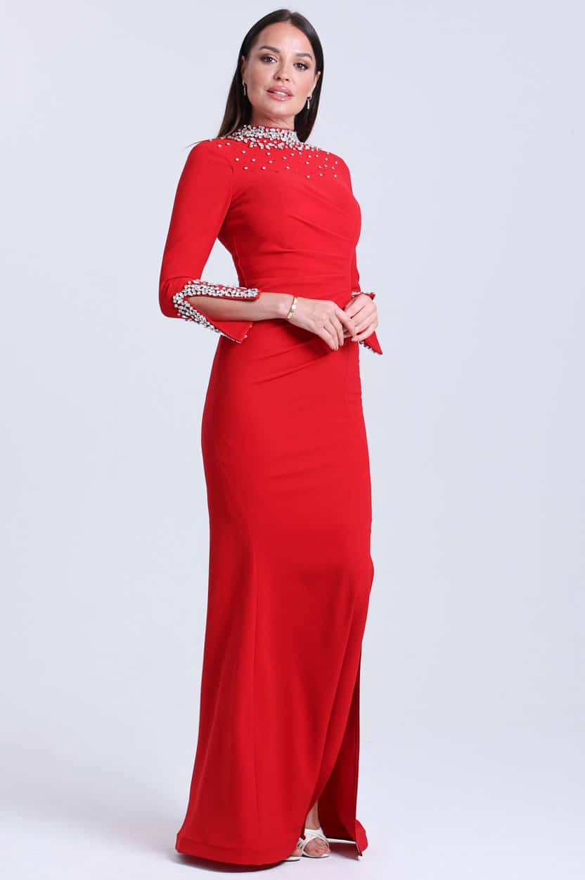 Scattered Crystal Neck Dress
