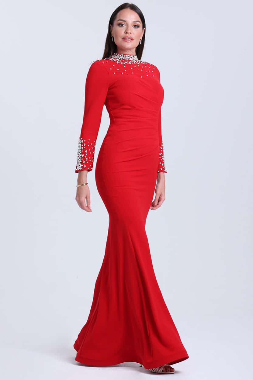 Scattered Crystal Neck Dress