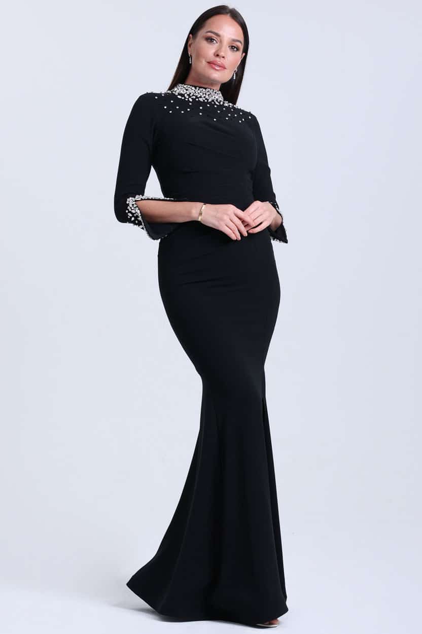 Scattered Crystal Neck Dress