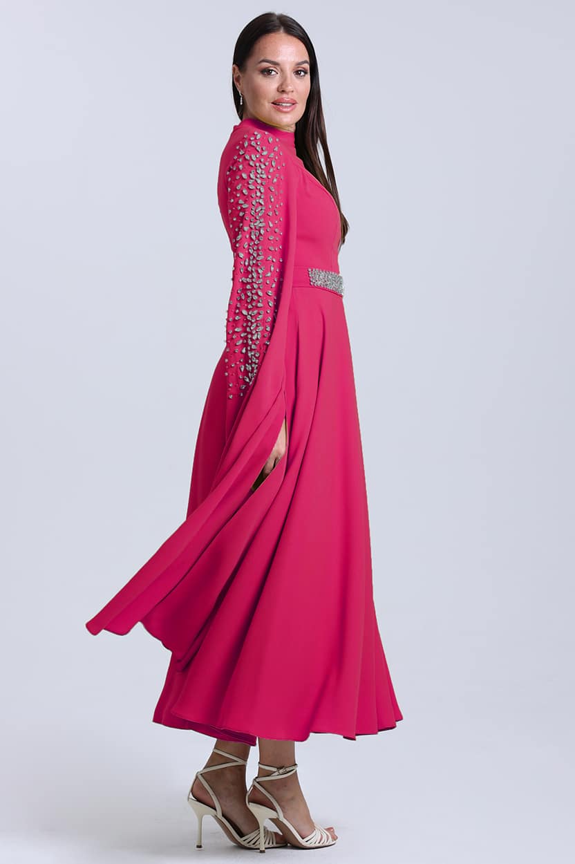 Crystal Cape Flute Sleeve Dress