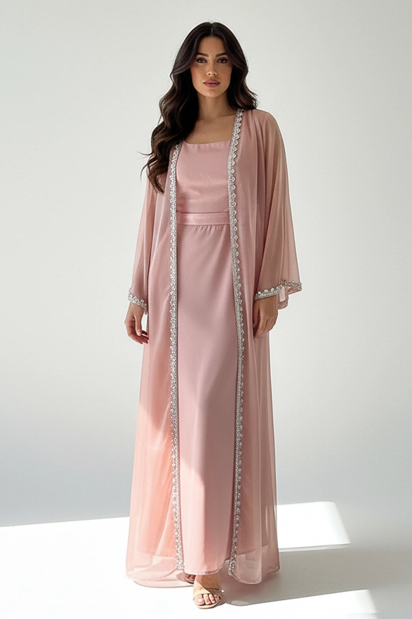 2 PCS Laced Organza Jalabiya Set