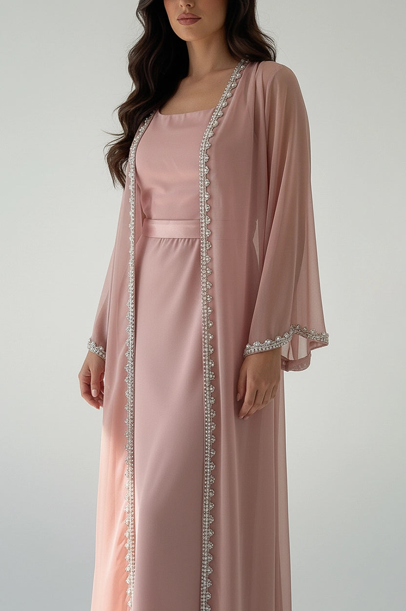 2 PCS Laced Organza Jalabiya Set