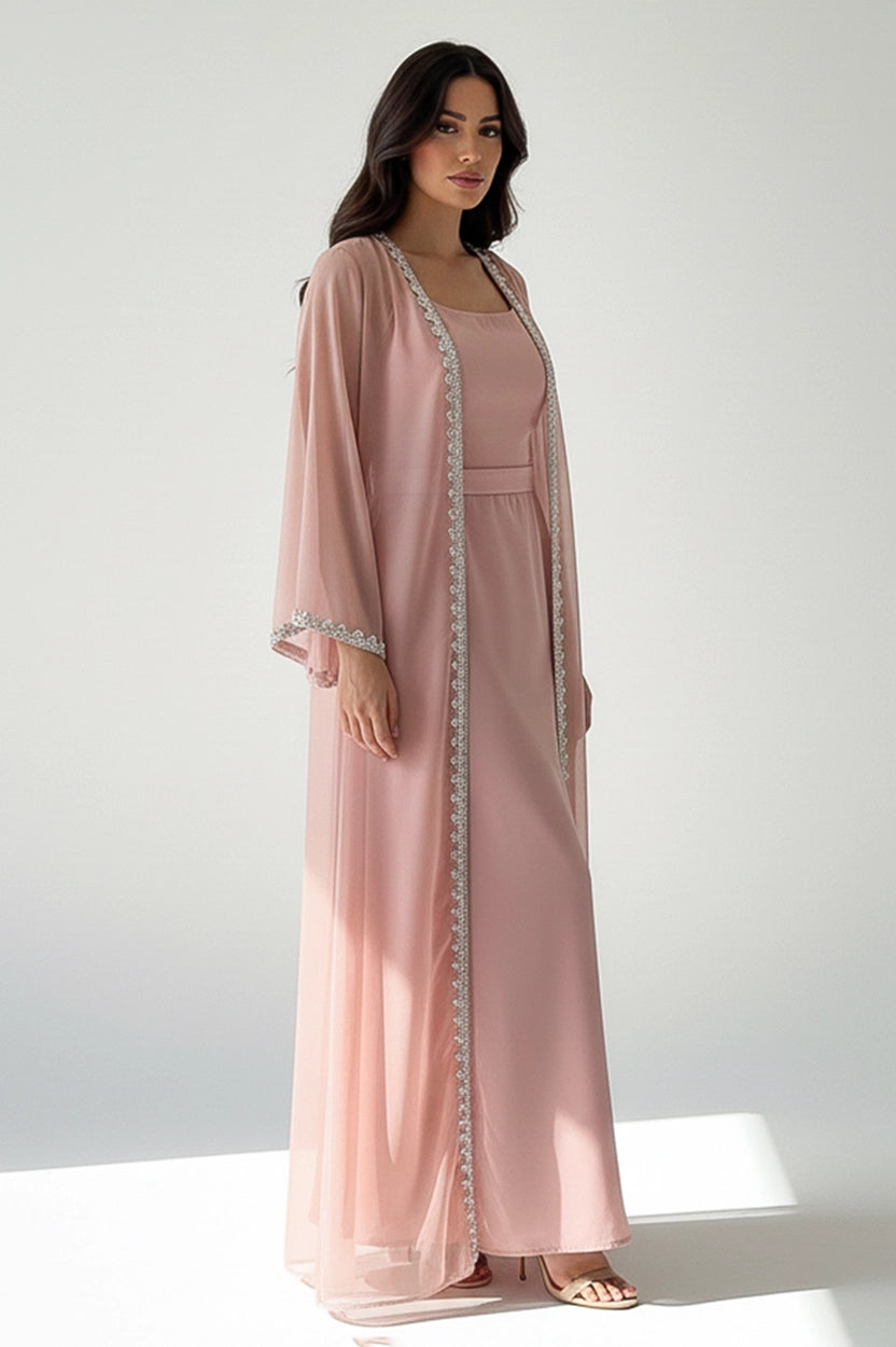 2 PCS Laced Organza Jalabiya Set