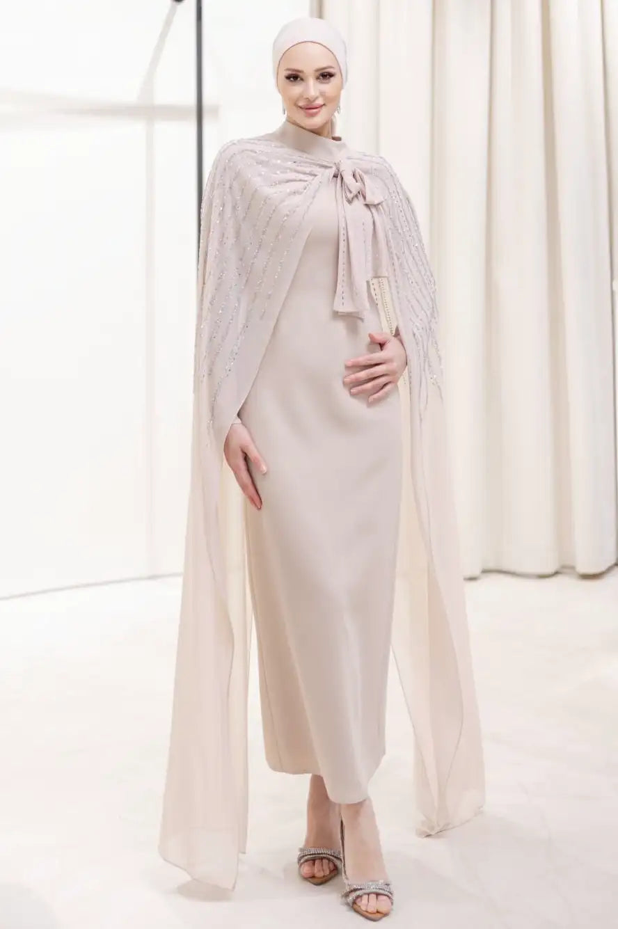 Crystal 2PCS Cape Crepe Dress