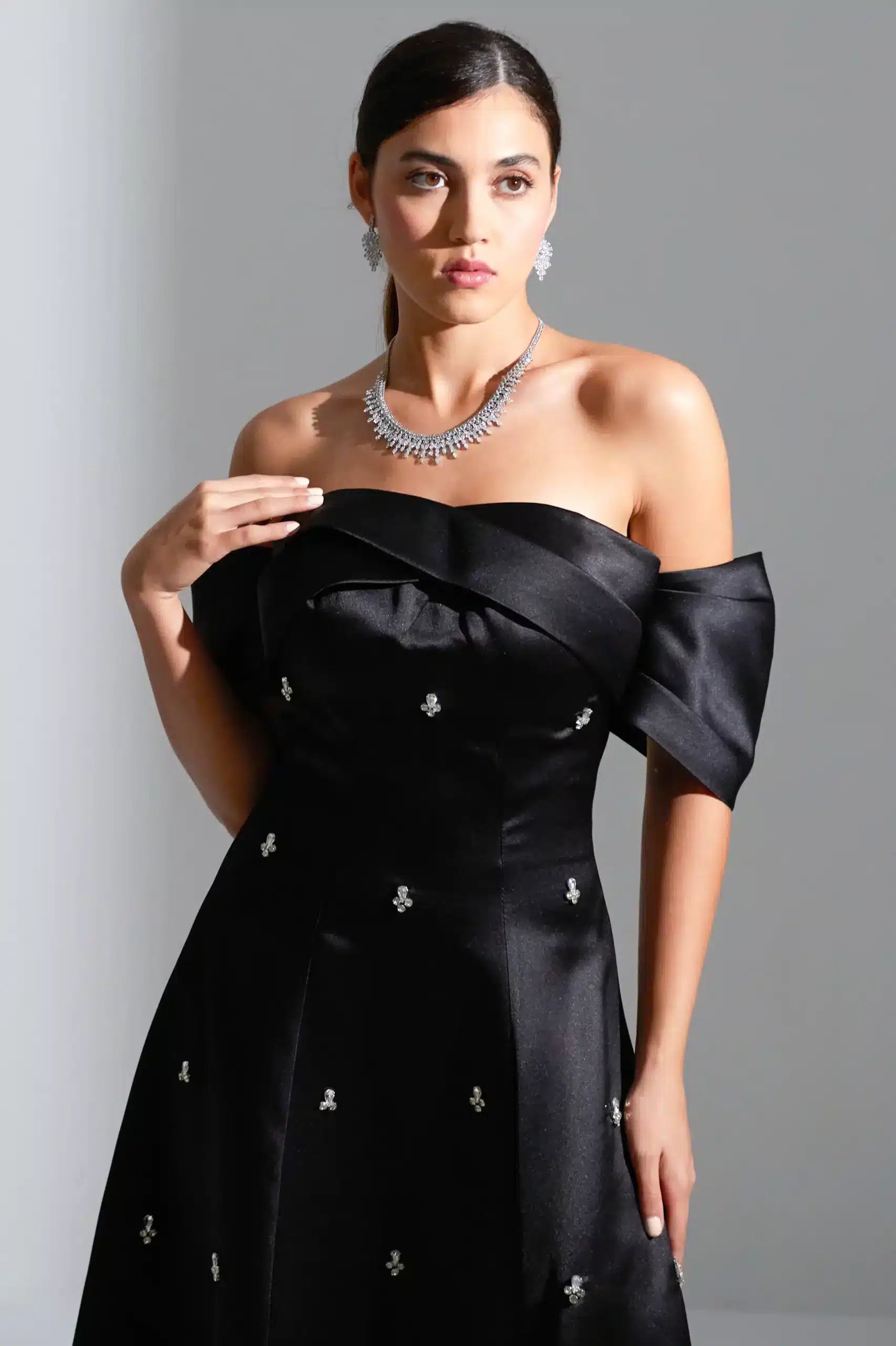 A-Line Off Shoulder Satin Dress