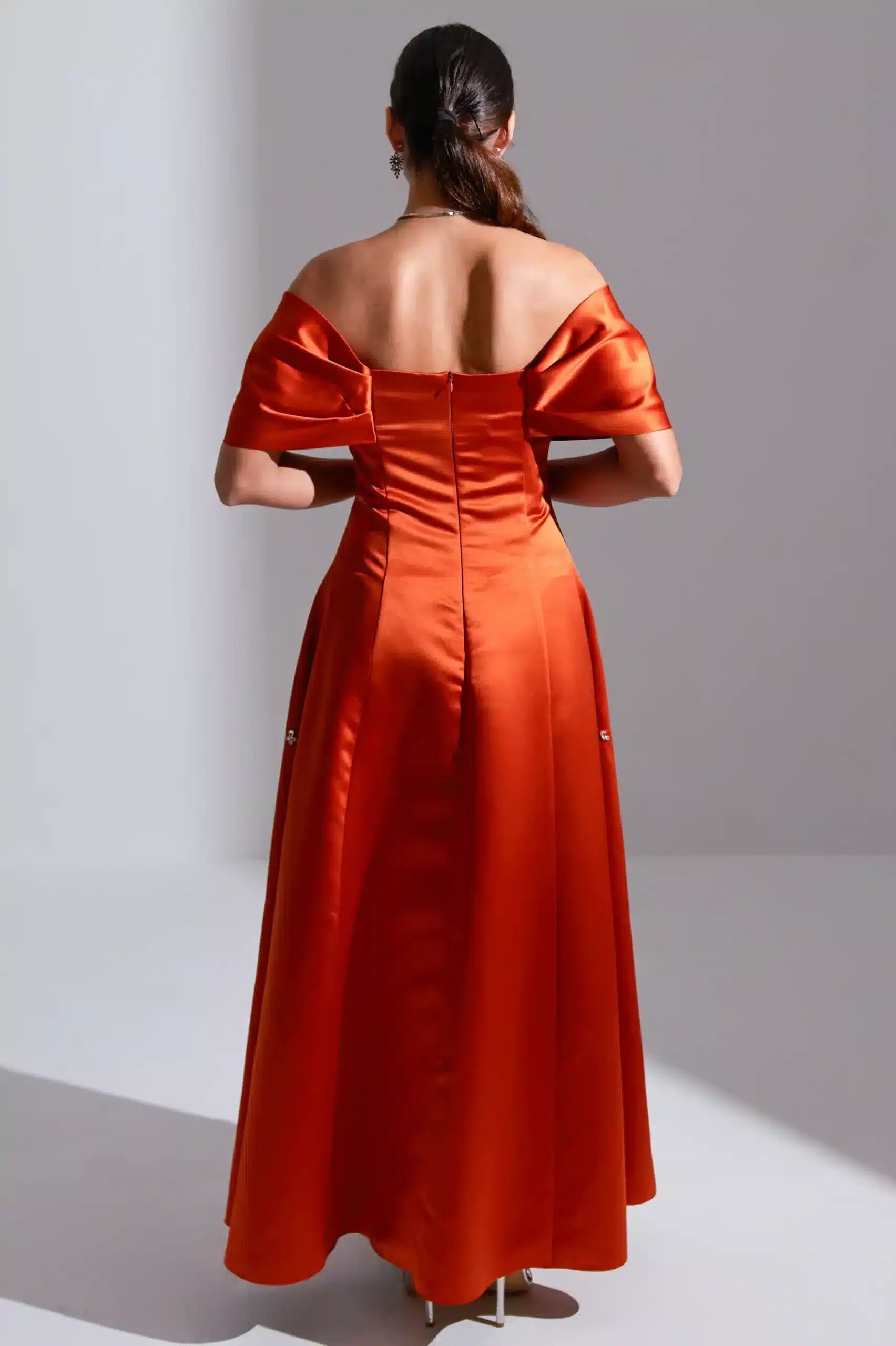 A-Line Off Shoulder Satin Dress