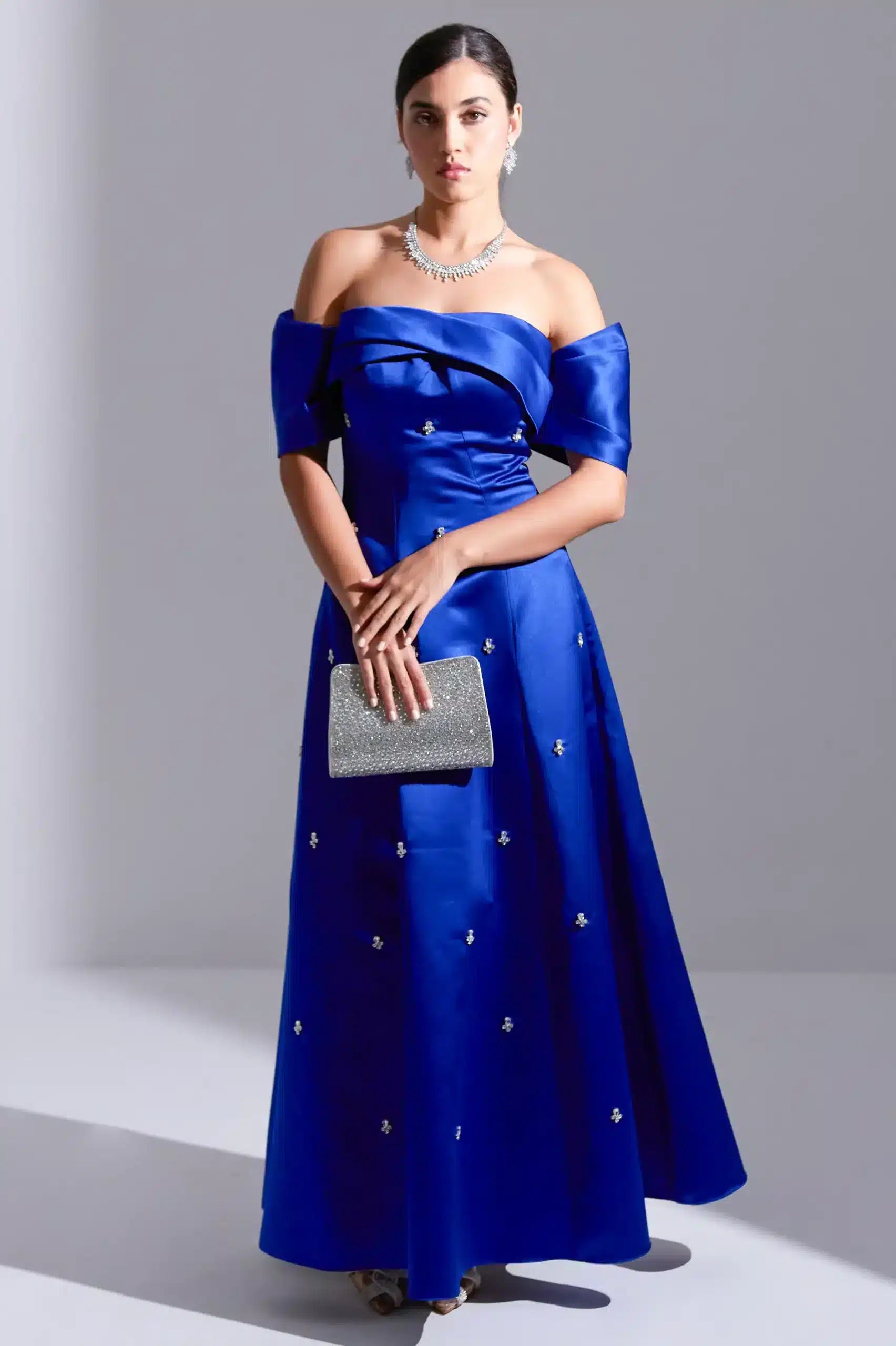 A-Line Off Shoulder Satin Dress