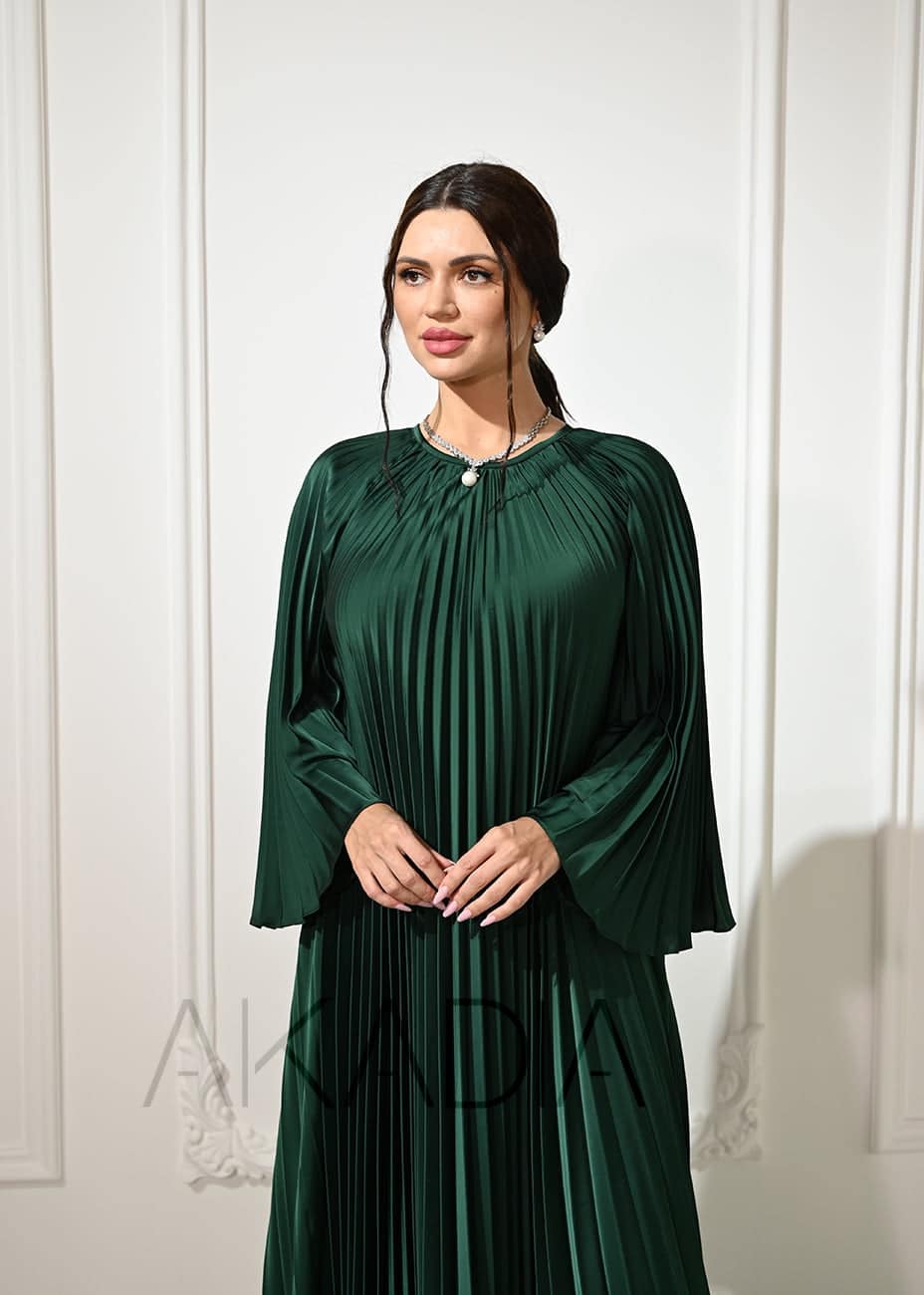 A Line Plisse Satin Dress