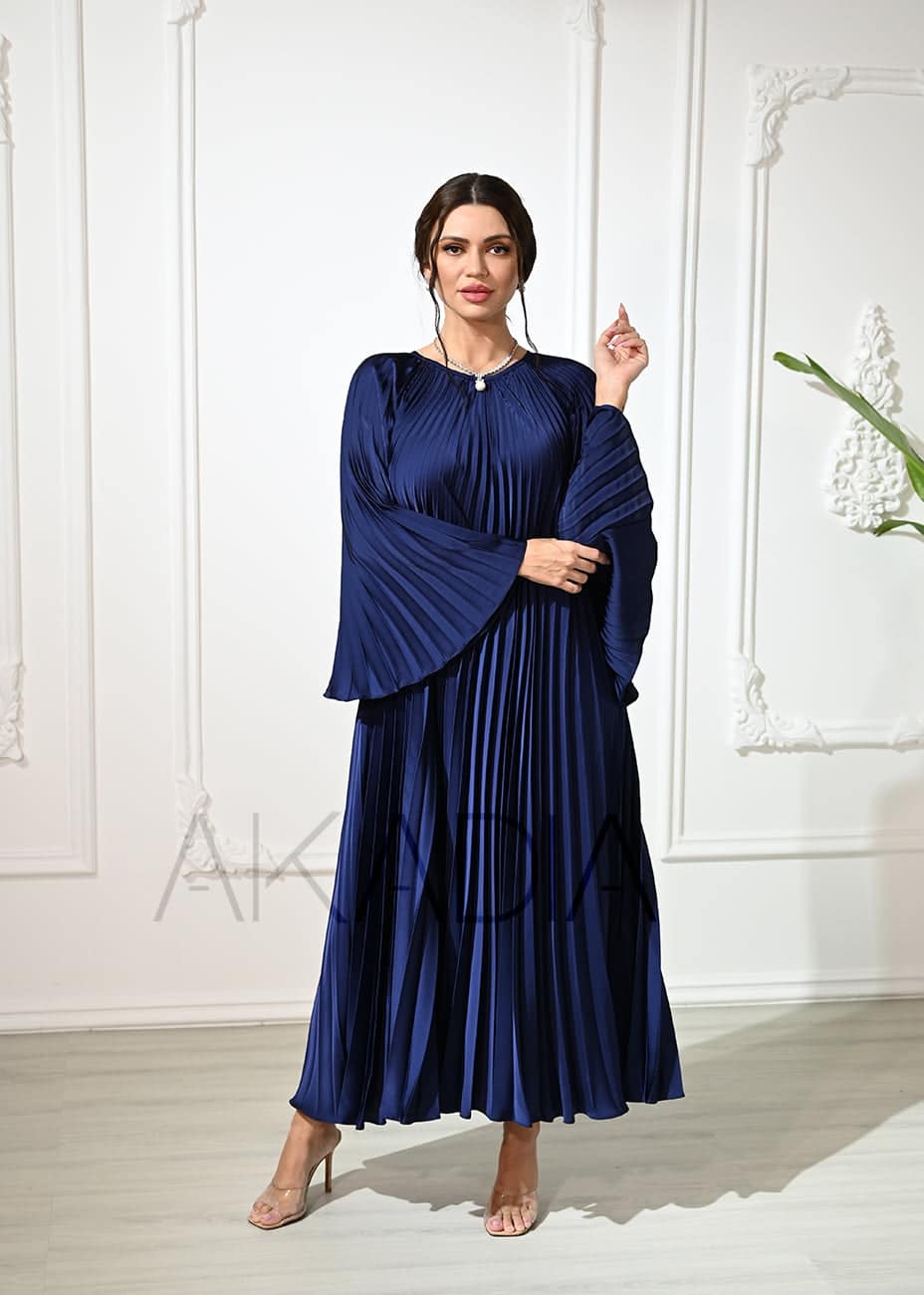 A Line Plisse Satin Dress