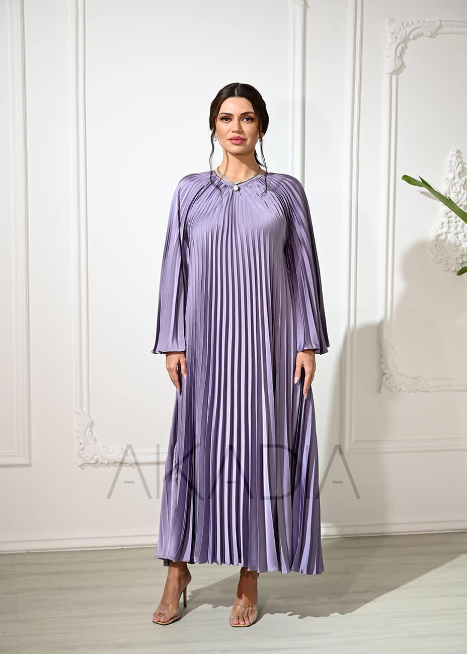 A Line Plisse Satin Dress