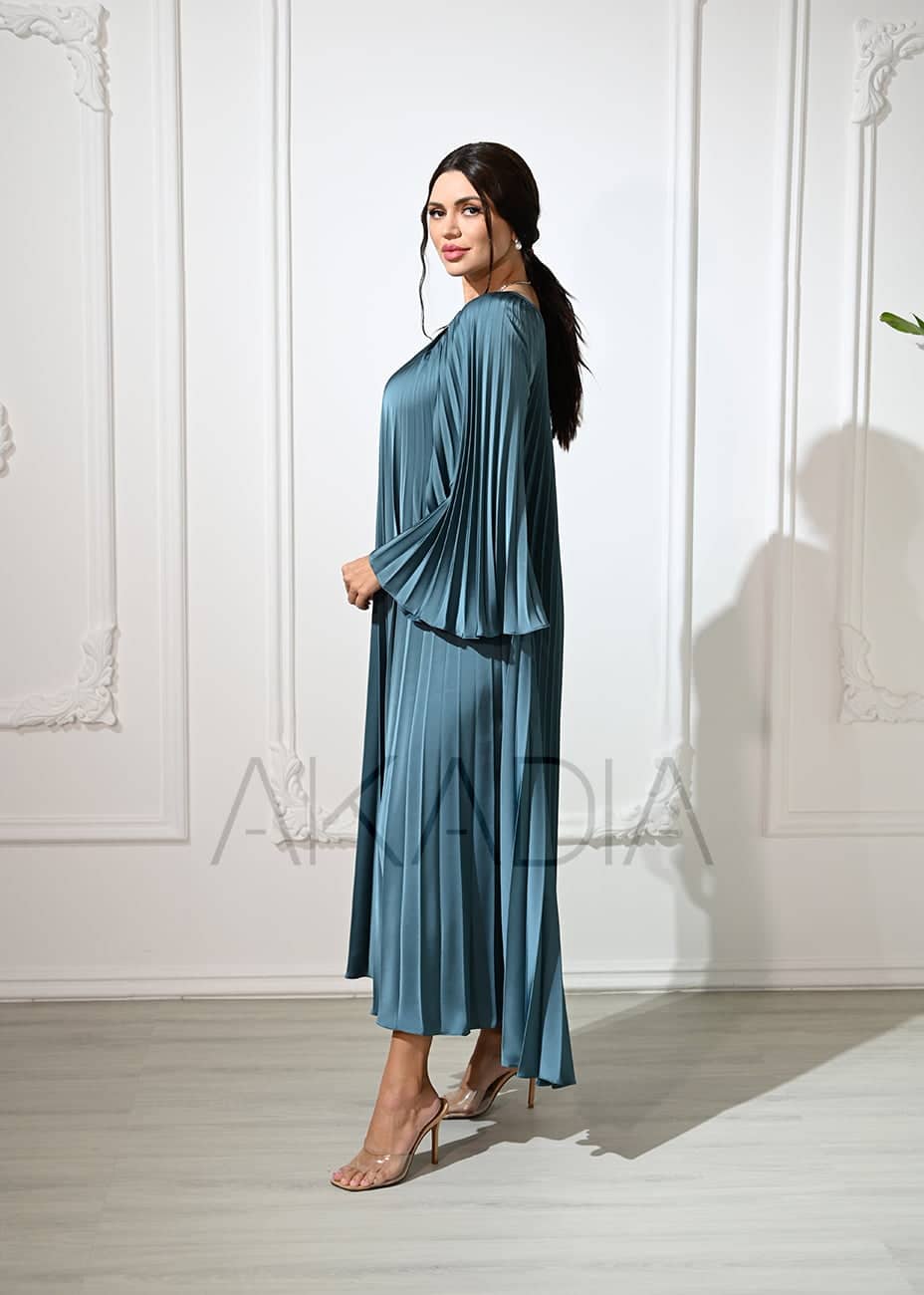 A Line Plisse Satin Dress