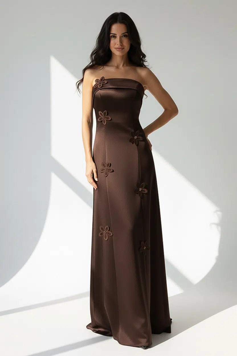 A-Line Rose Details Satin Dress