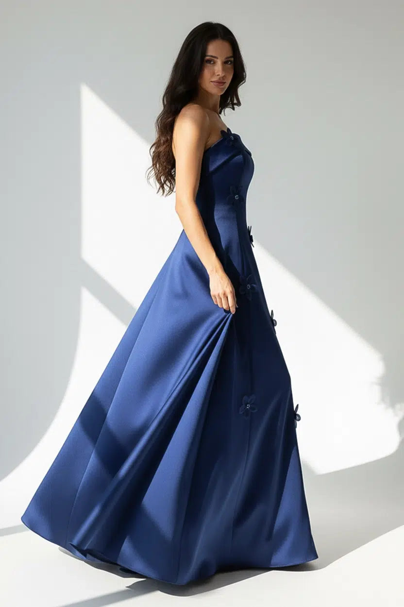 A-Line Rose Details Satin Dress