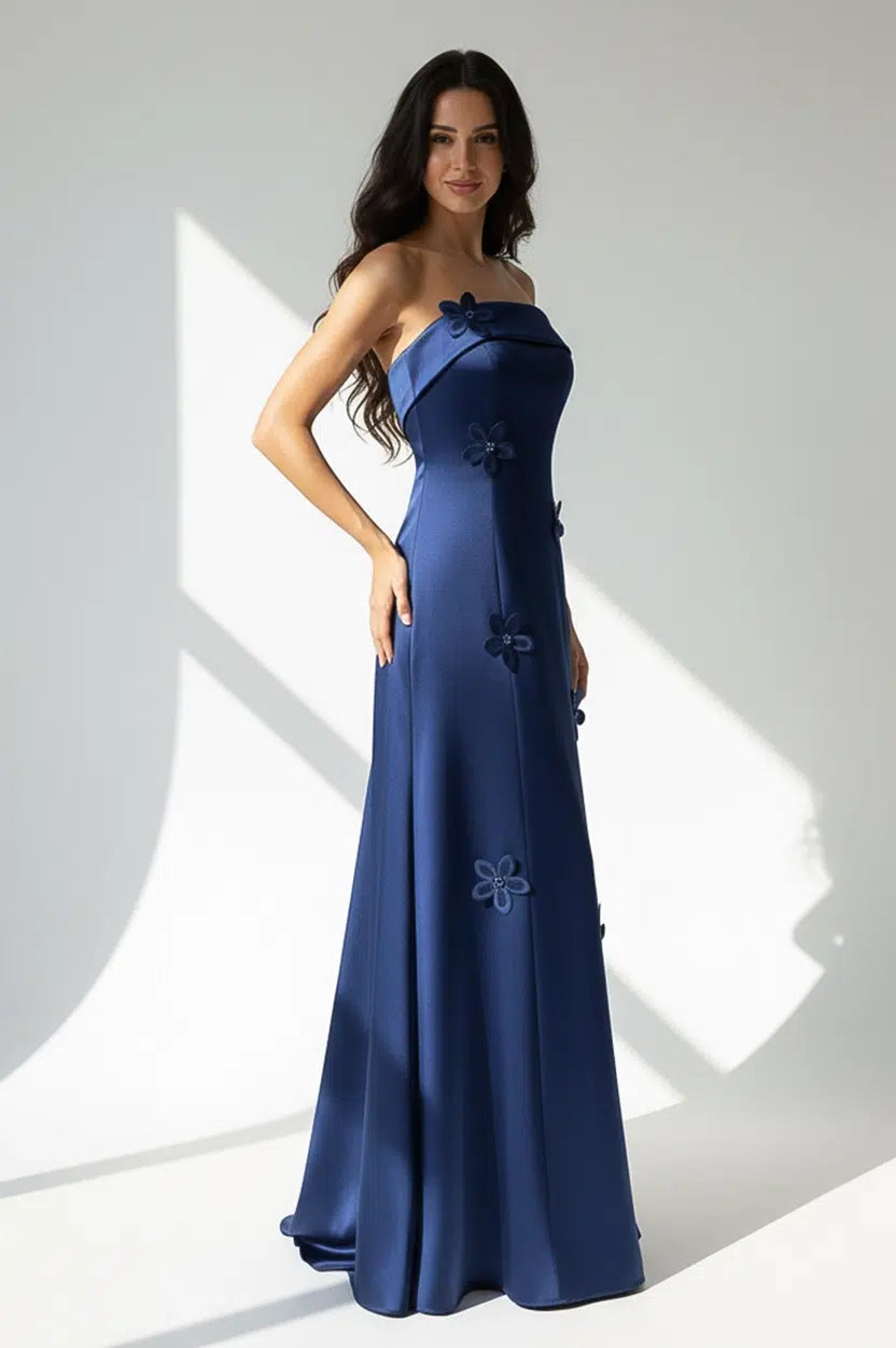 A-Line Rose Details Satin Dress