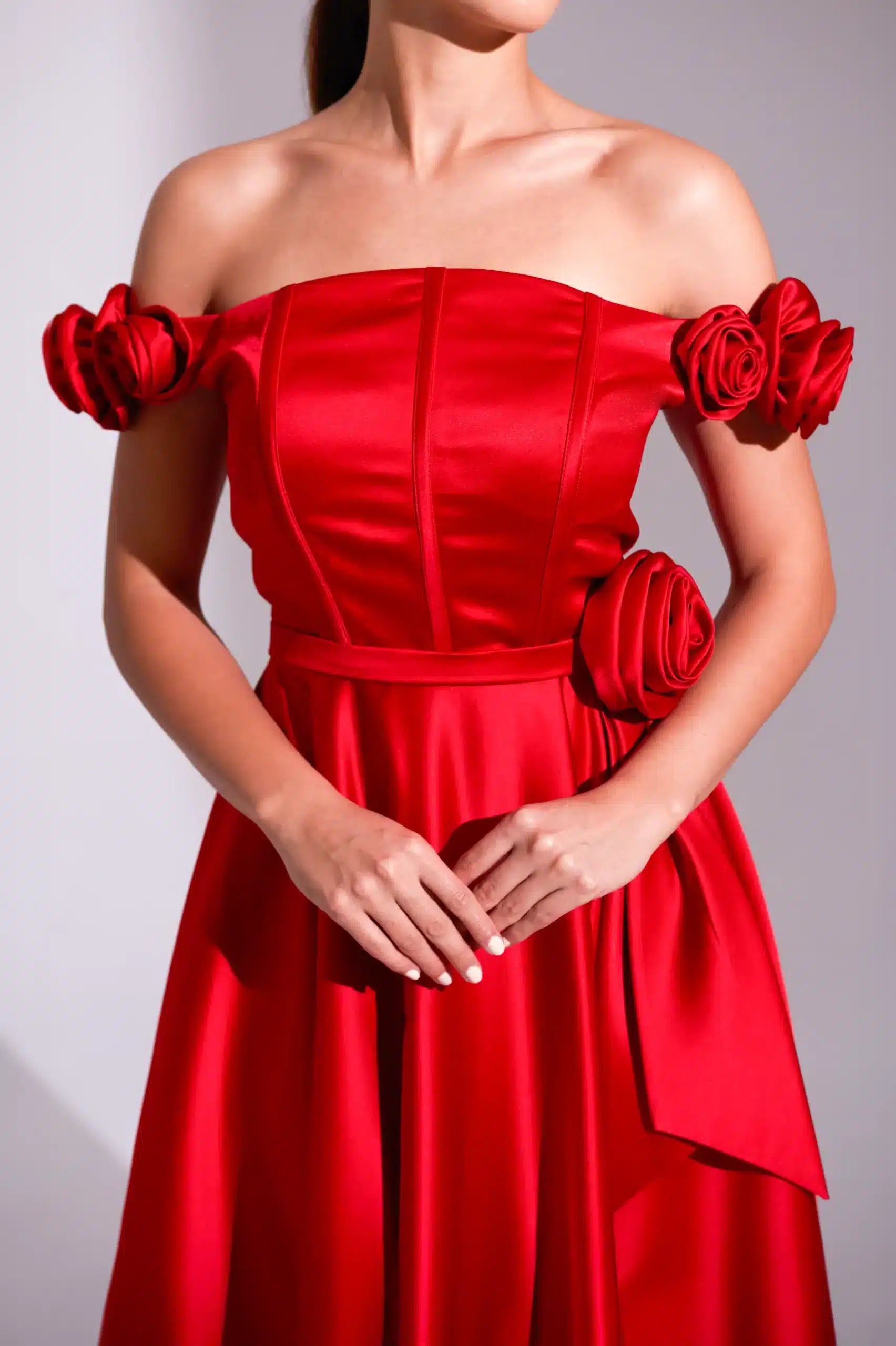 A-Line Rose Details Satin Dress
