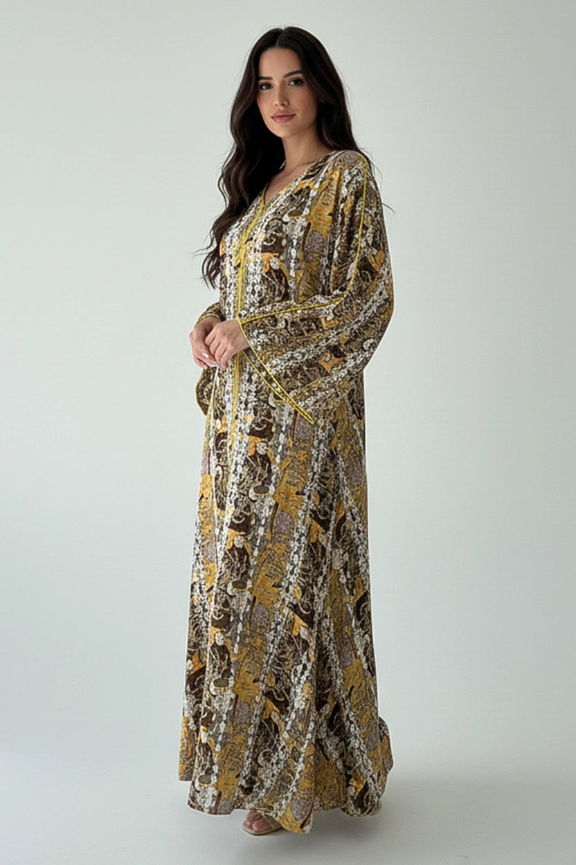Abstract Pattern V-Neck Jalabiya