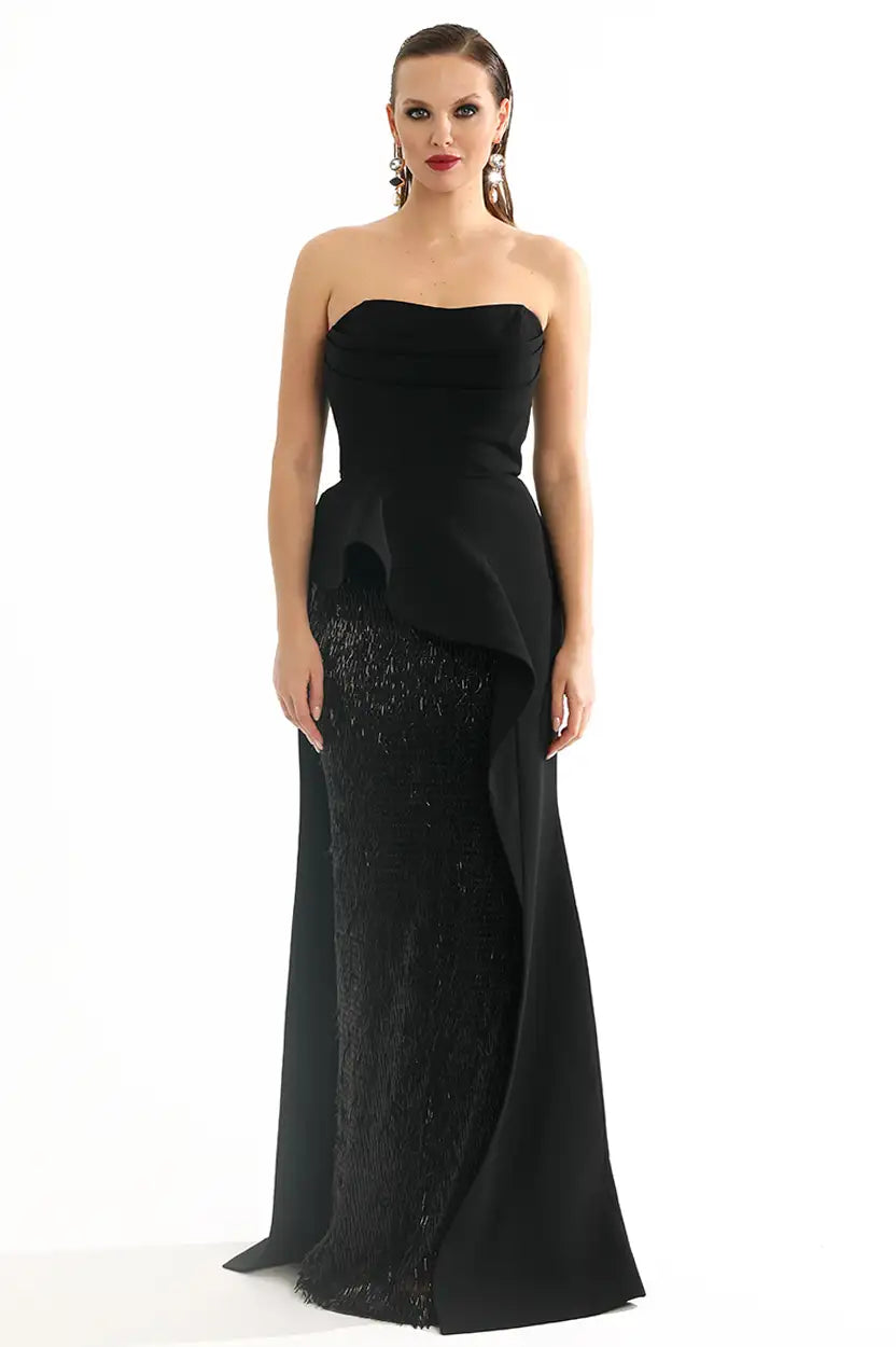 Strapless Sequined Crepe Dress