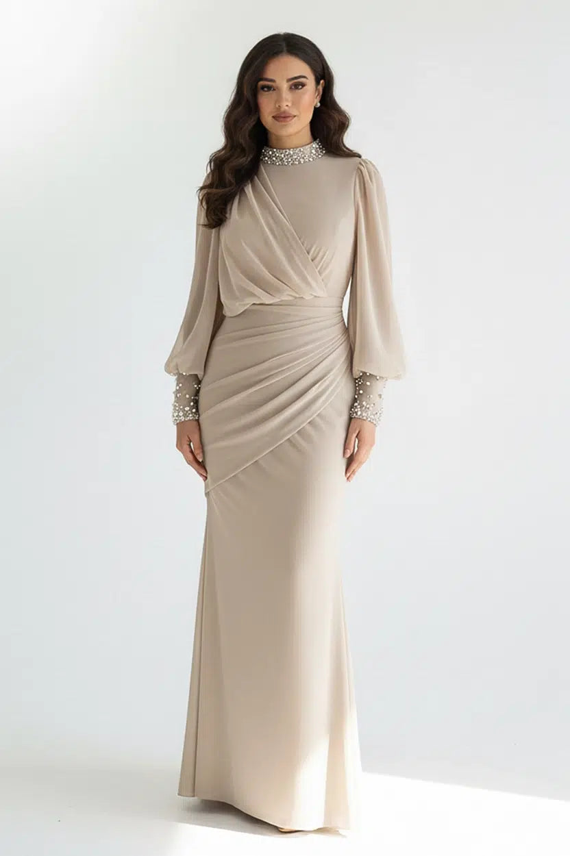Beaded High-Neck Tulle Dress