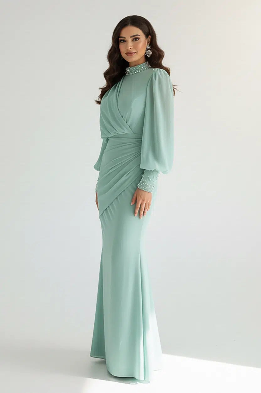 Beaded High-Neck Tulle Dress